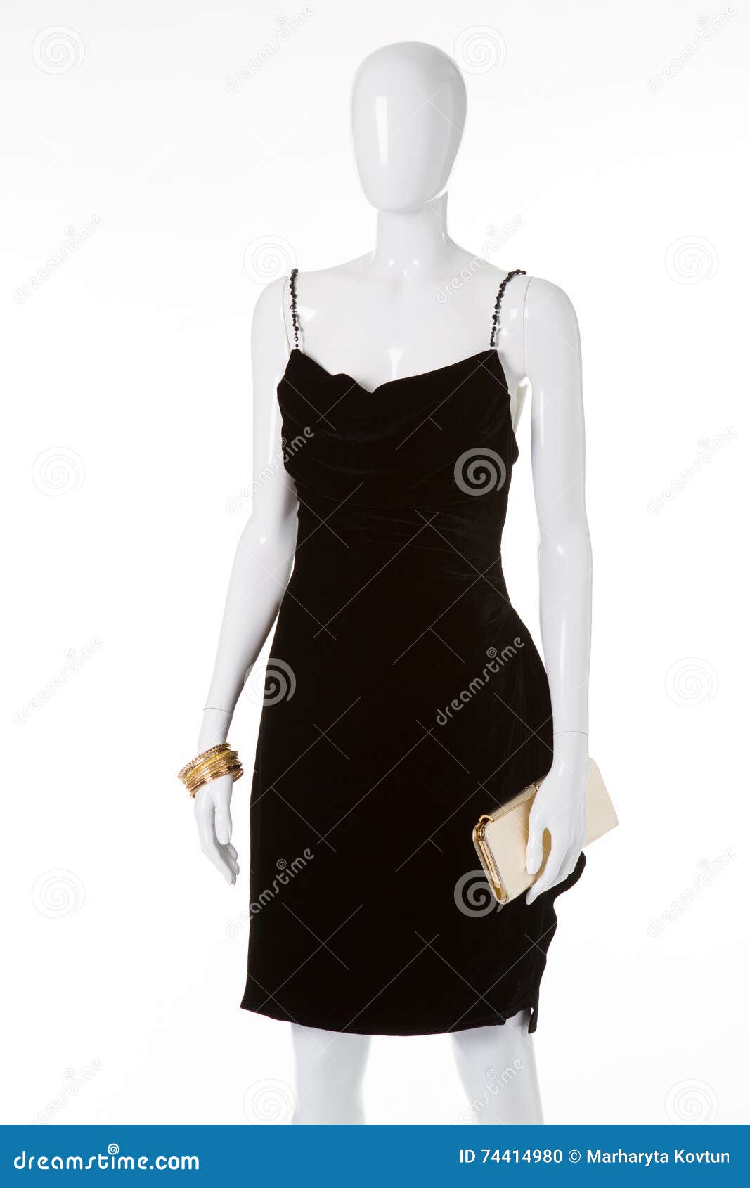 black velvet dress on white mannequin.