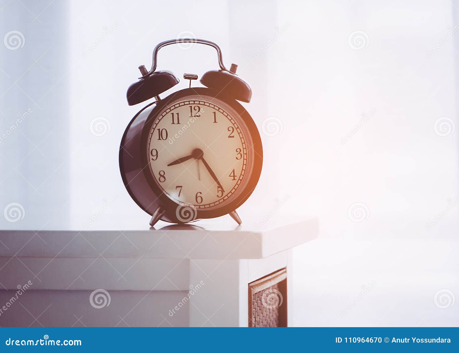 Black Vintage Alarm Clock on Bed Side Table Stock Photo Image of wake