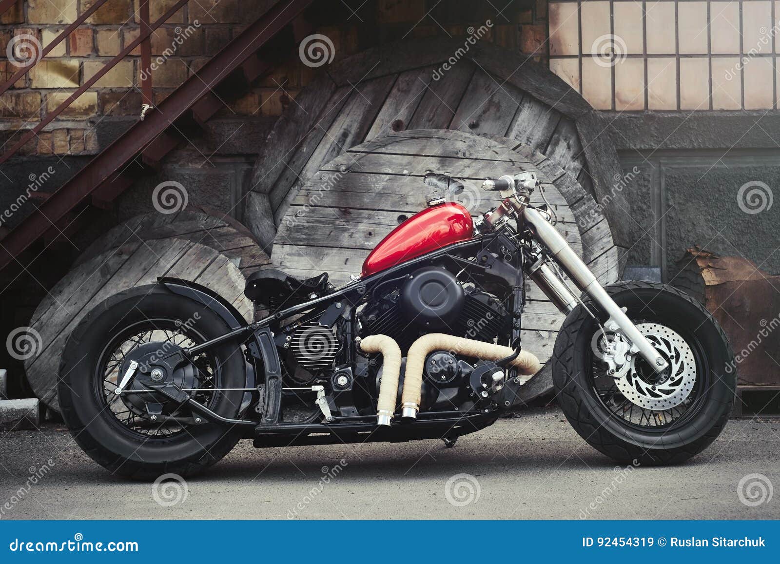Black Vintage Custom Motorcycle Bobber in the Industrial Background Stock  Image - Image of design, chain: 92454319