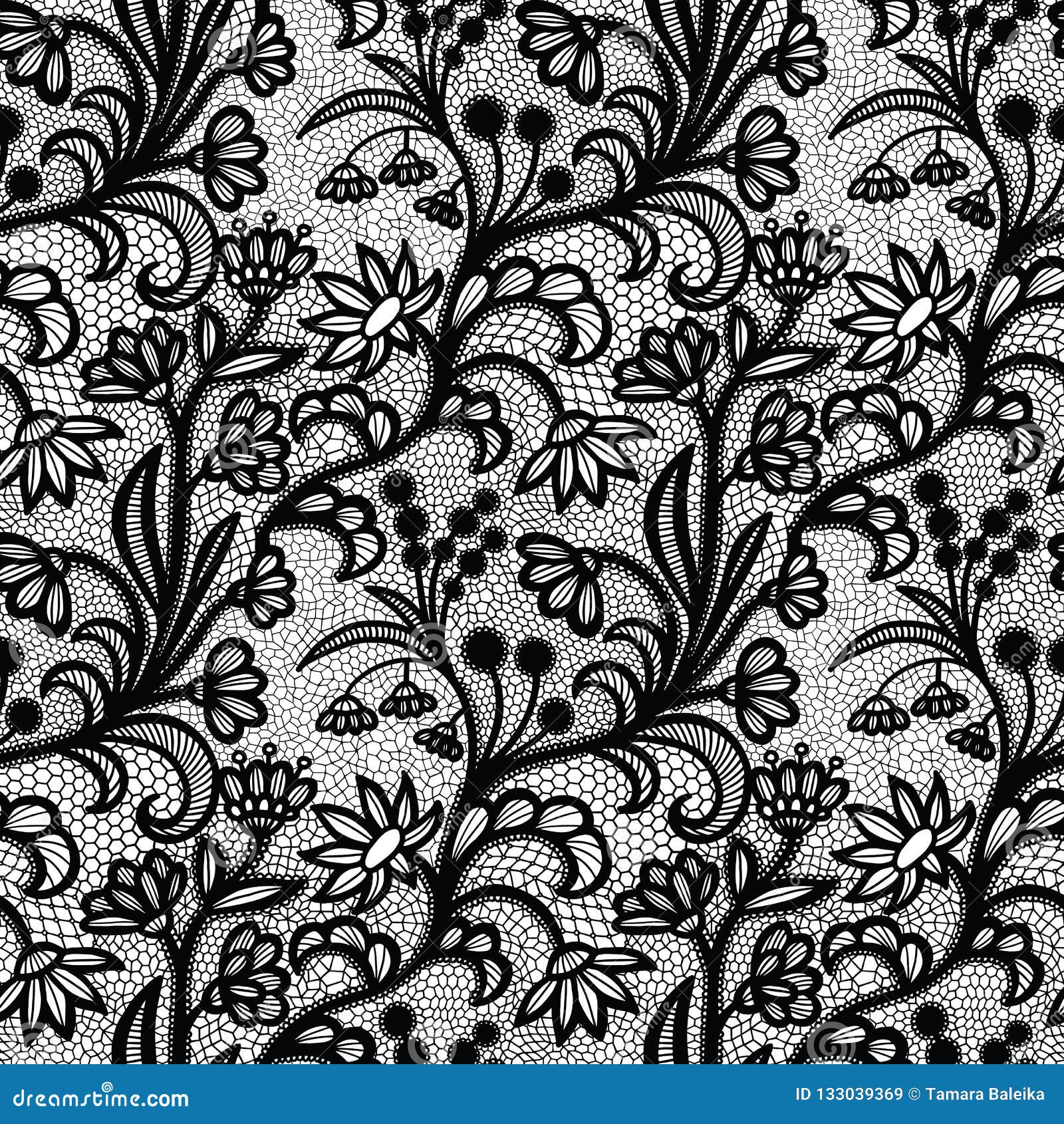 Black Vintage Lace Seamless Pattern with Flowers Stock Vector ...