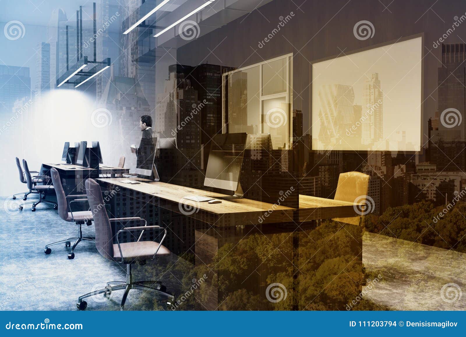 Black Wall Open Space Office Corner Double Stock Photo Image Of