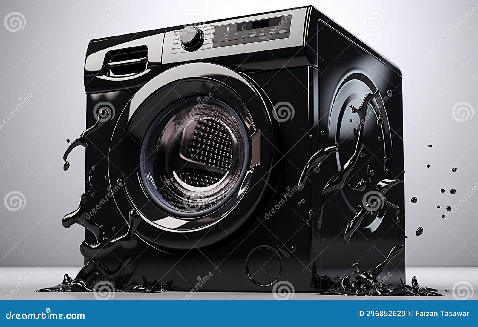 Black Washing Machine on a White Base Generative Ai Stock Illustration