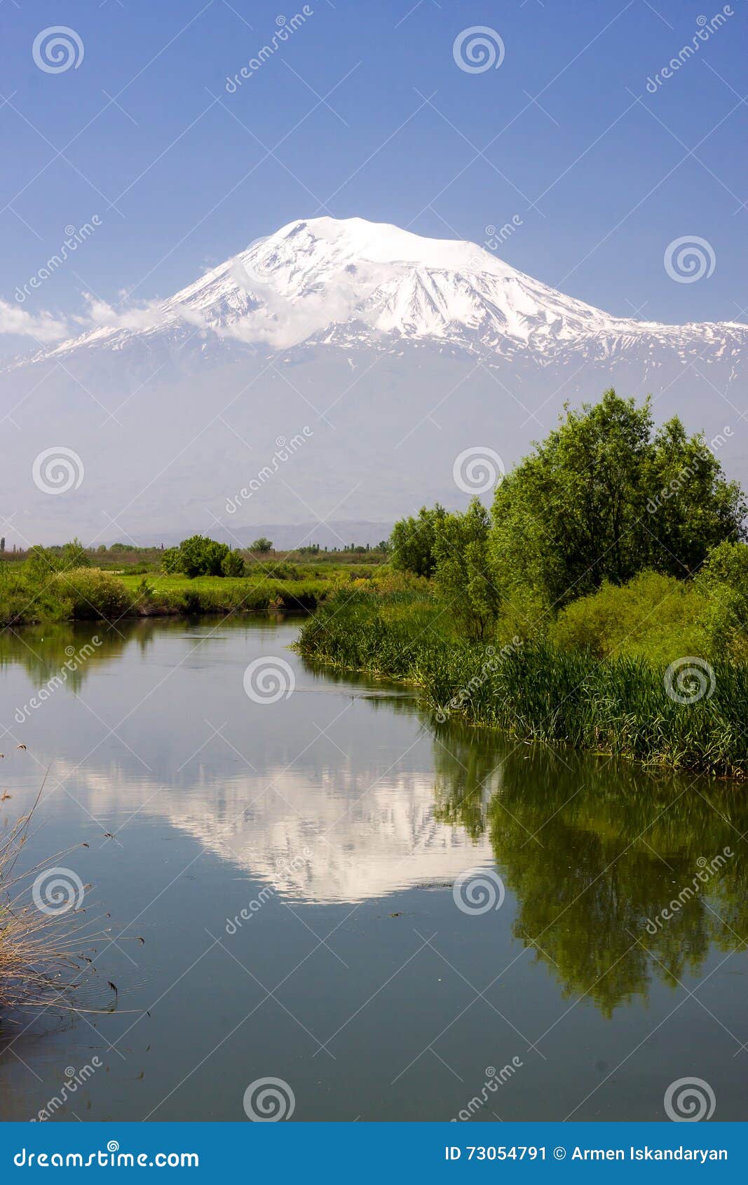 Black Water River in the Ararat Valley with Reflection of the Mo Stock
