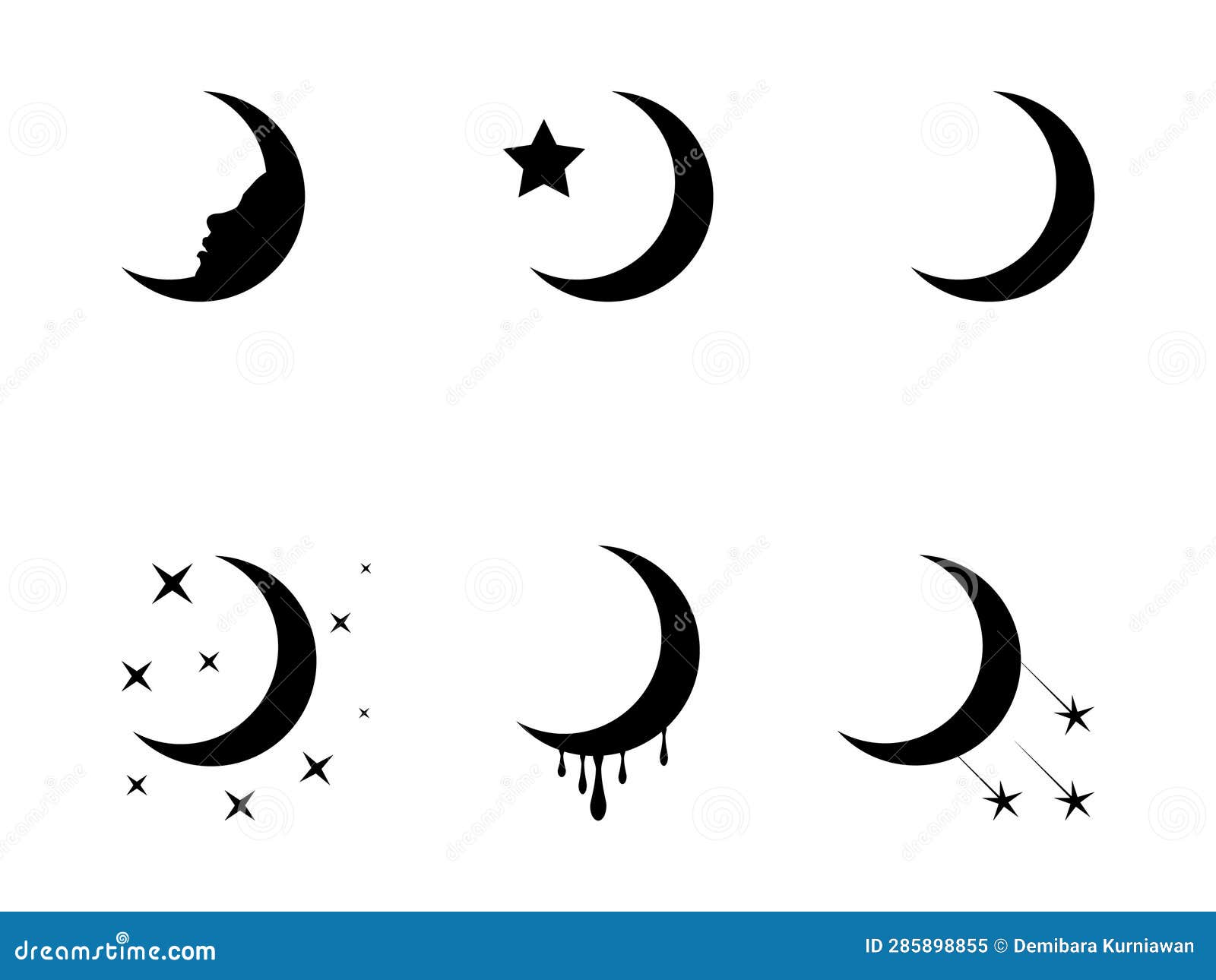 Black Waxing Crescent Moon Silhouette Stock Illustration - Illustration ...