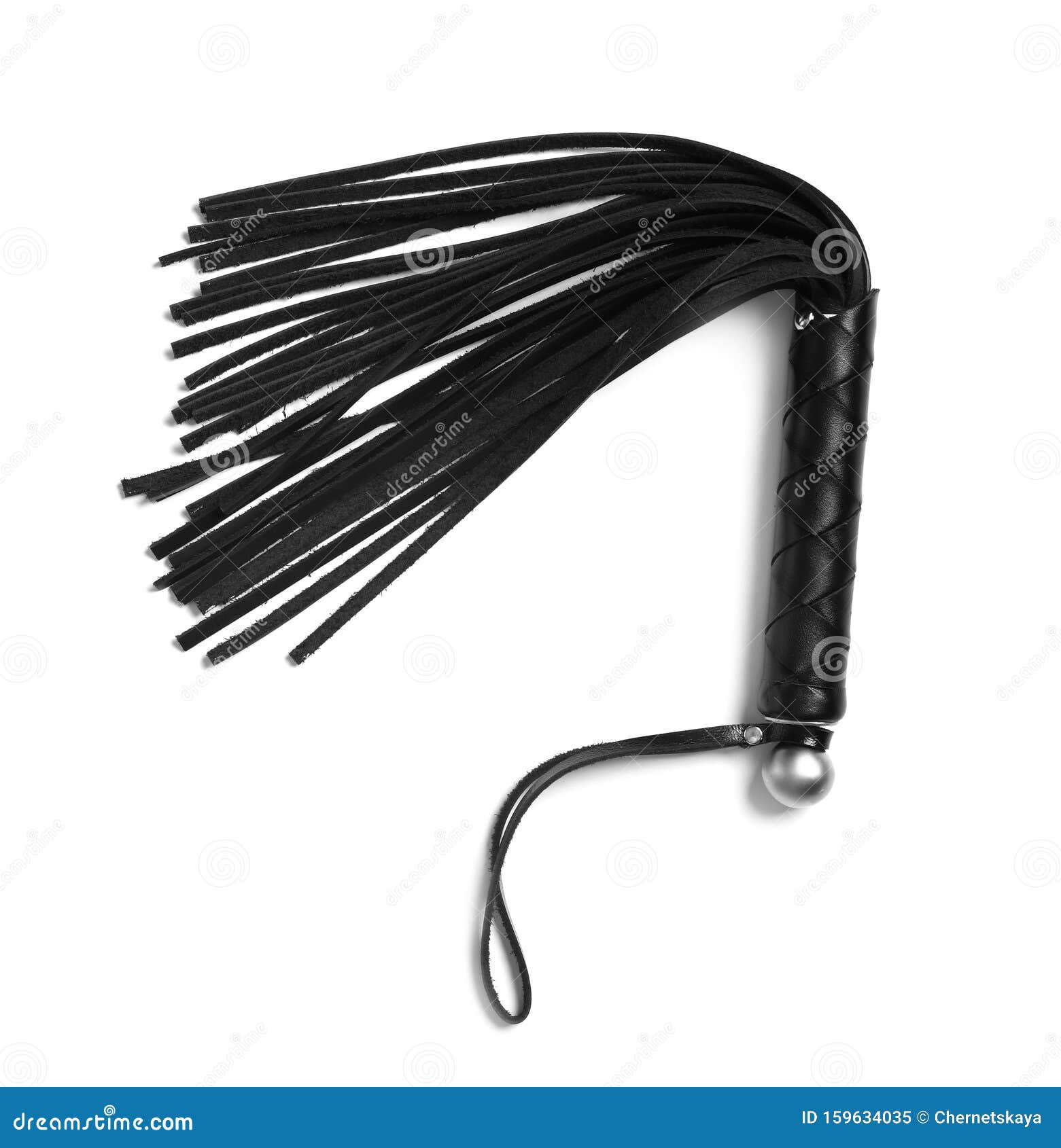 black whip for sexual role play on white background