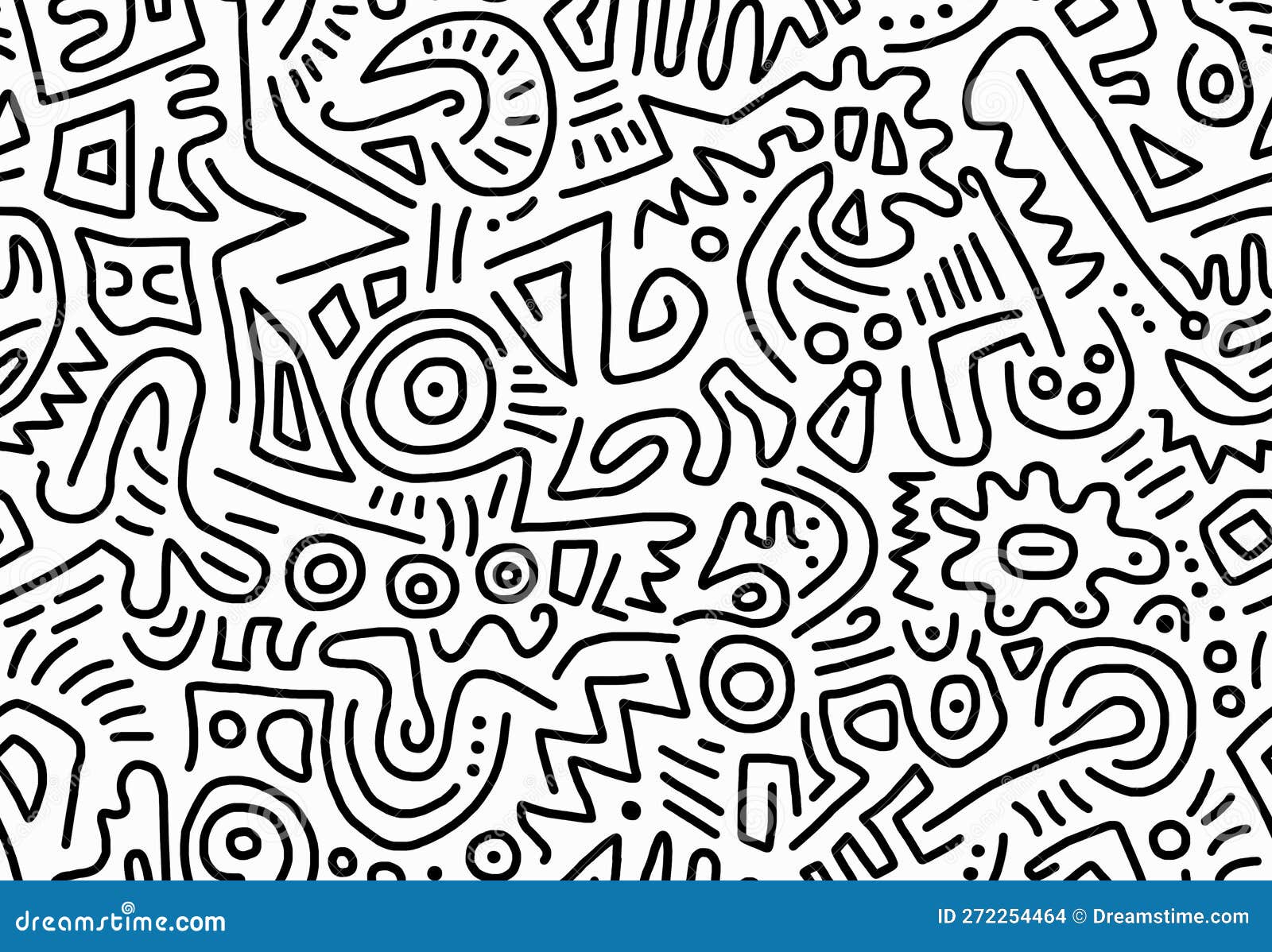 Black and White Abstract Drawing Hand-drawn in Doodles on a White