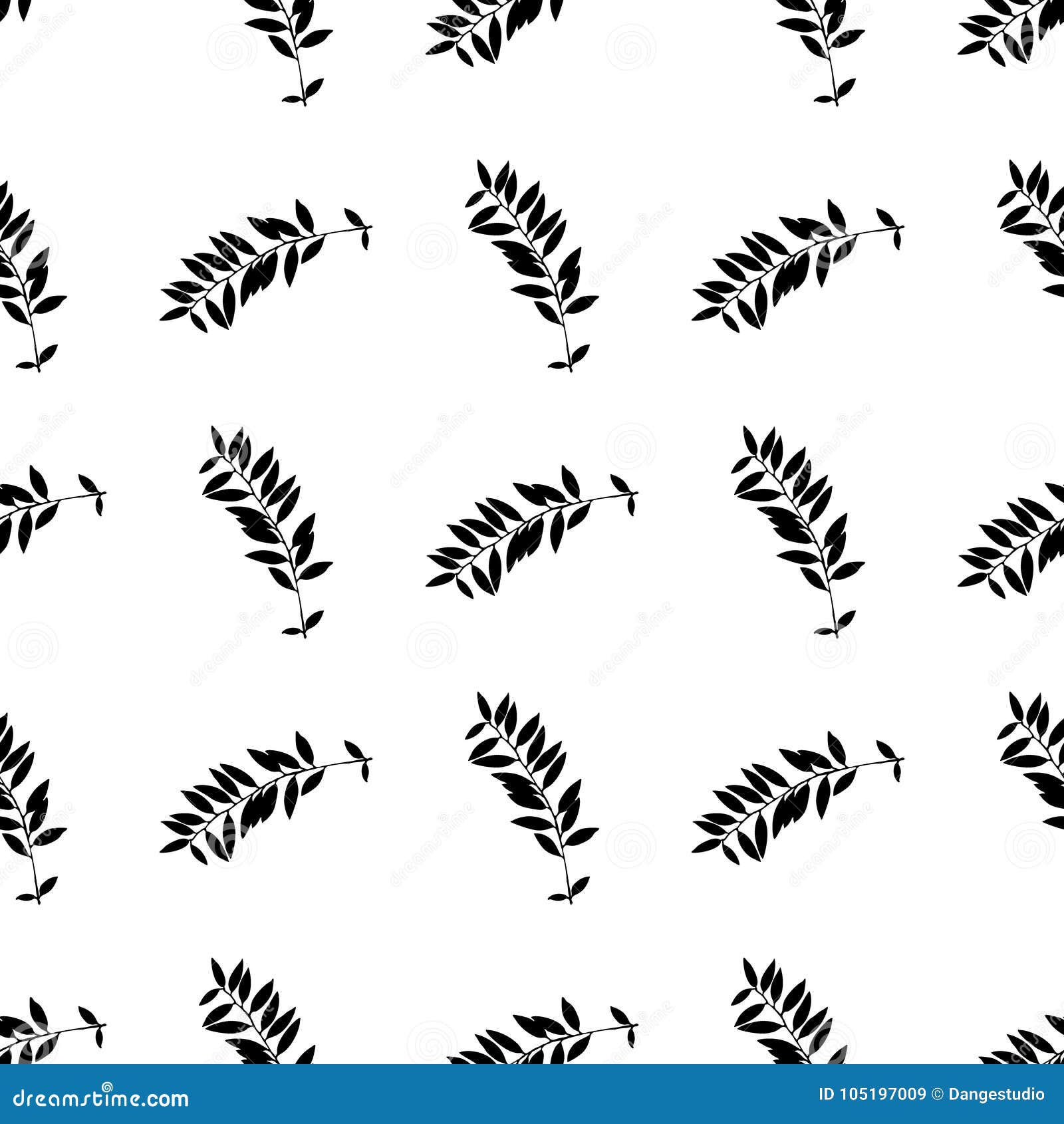 Black and White Abstract Leaves Silhouette Seamless Pattern Stock