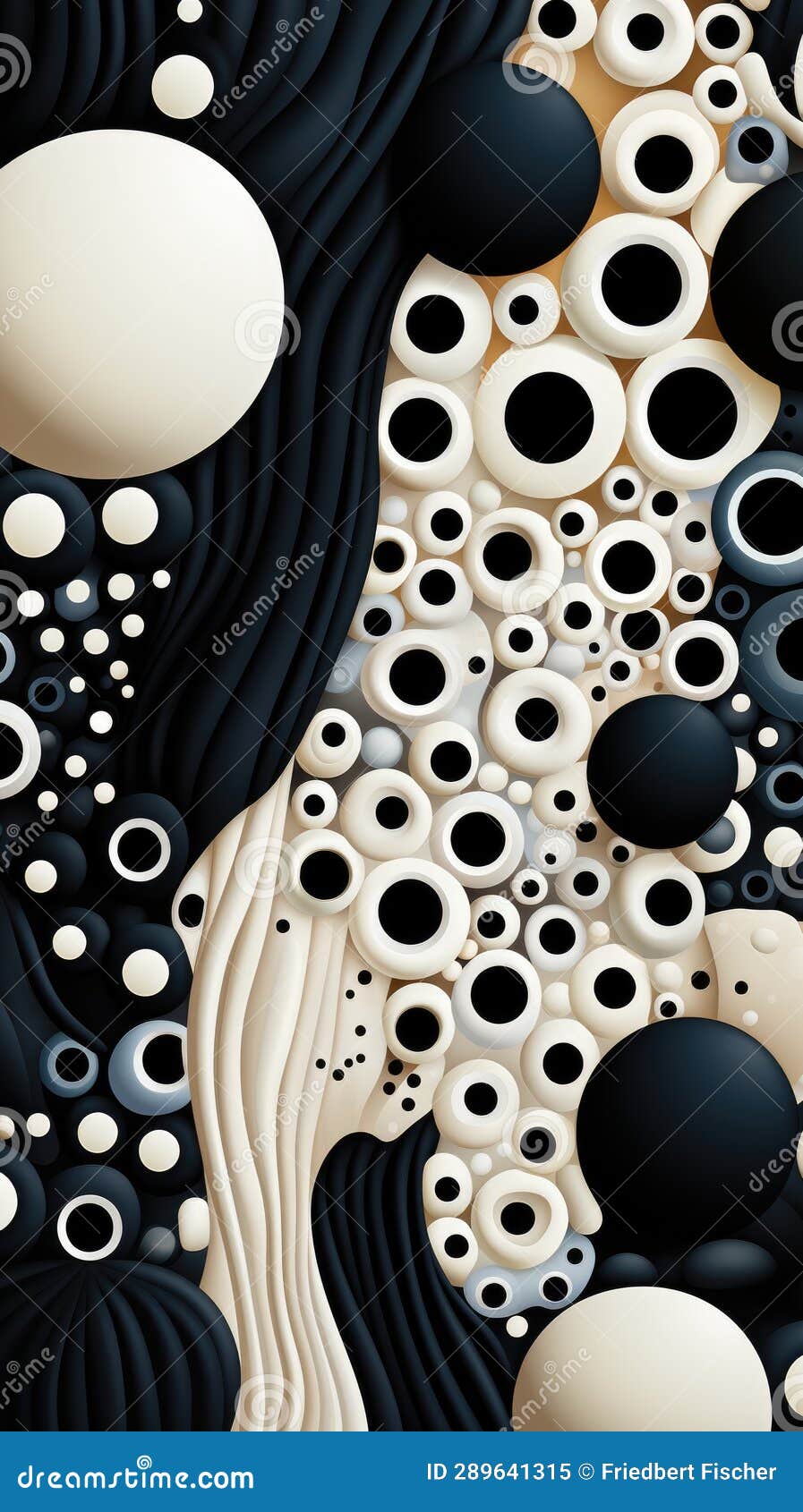 A Black and White Abstract Painting with Circles. Stock Illustration