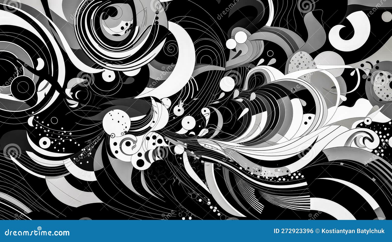Black and White Abstract Painting with Swirls and Dots. Generative AI ...