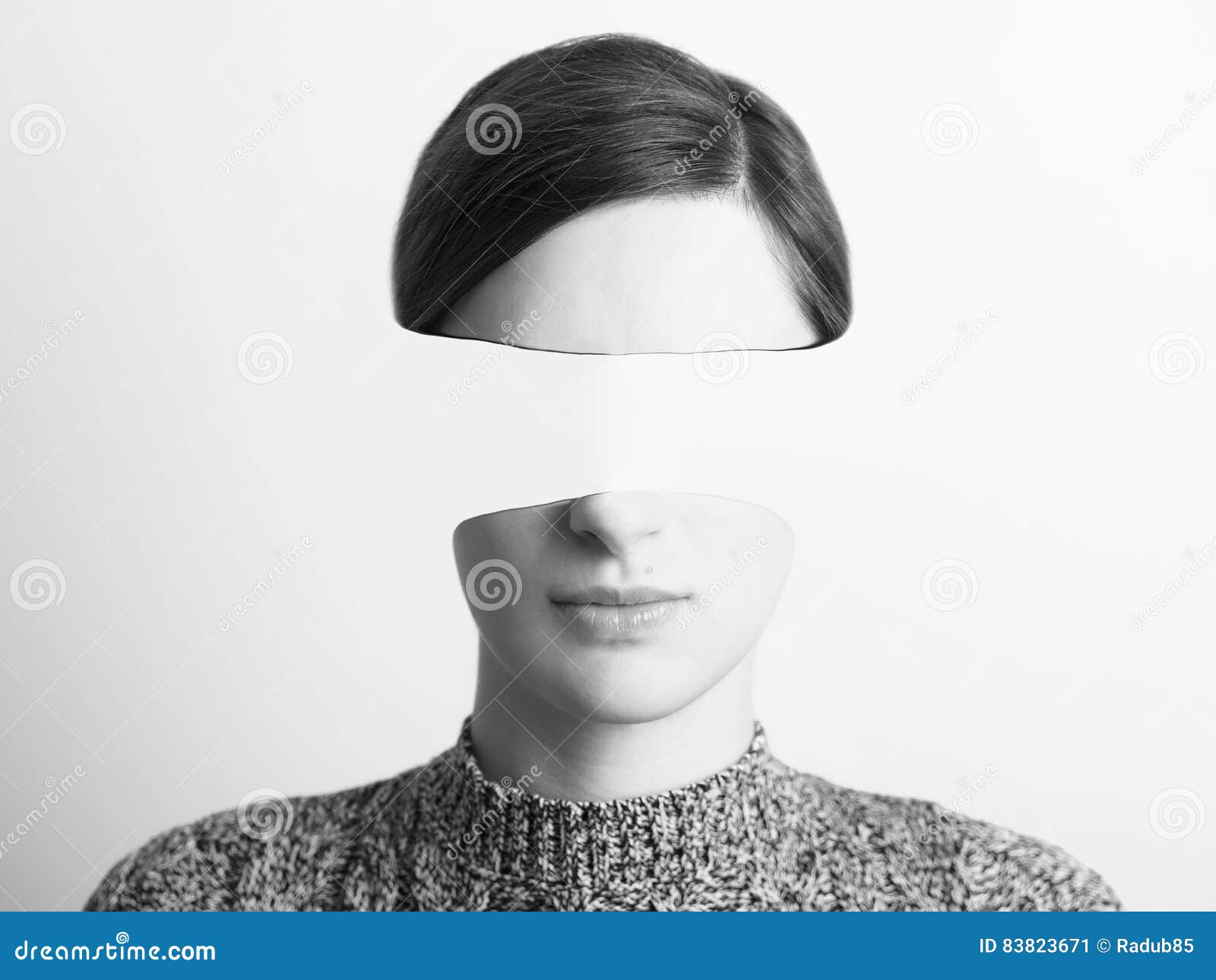 black and white abstract woman portrait of identity theft