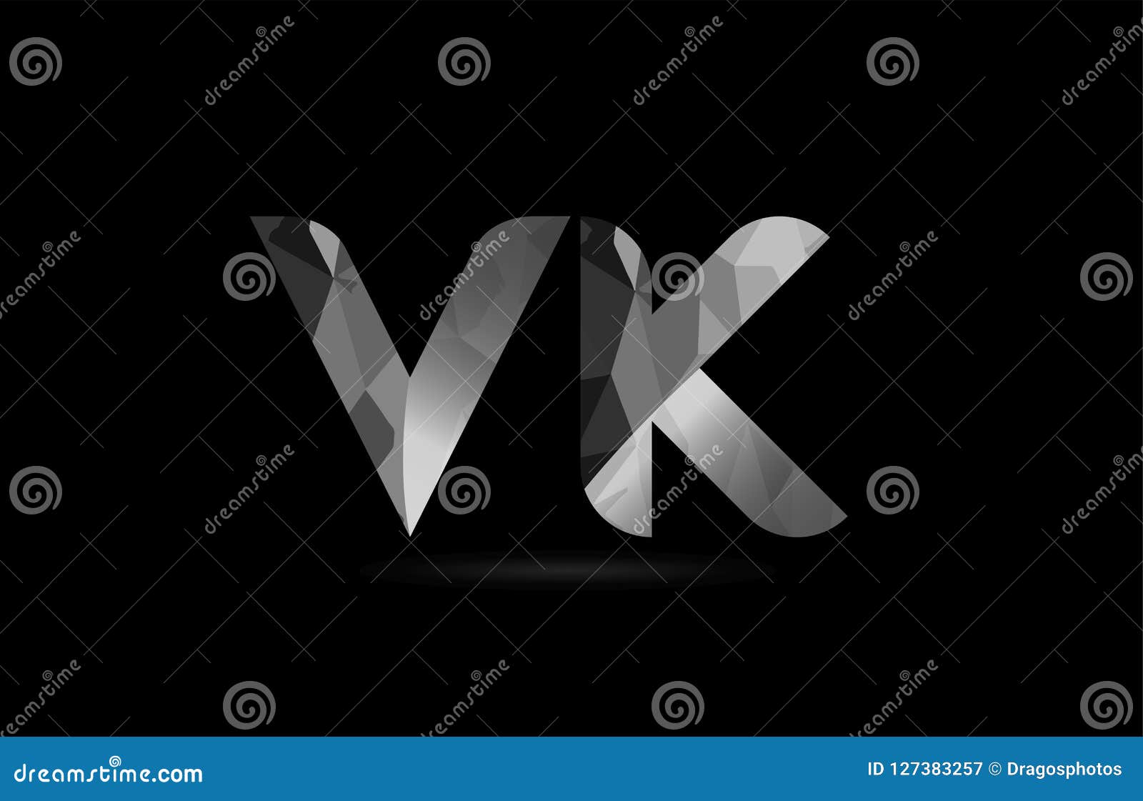 Black And White Alphabet Letter Vk V K Logo Combination Stock Vector