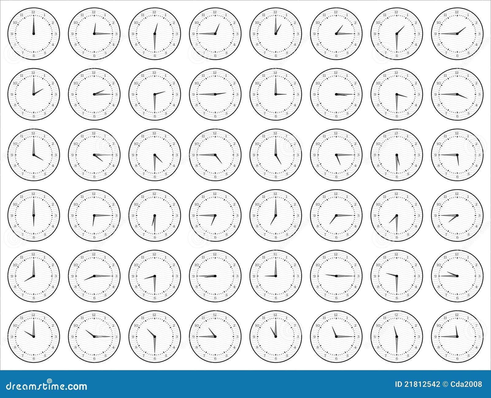 black and white analog clocks showing time