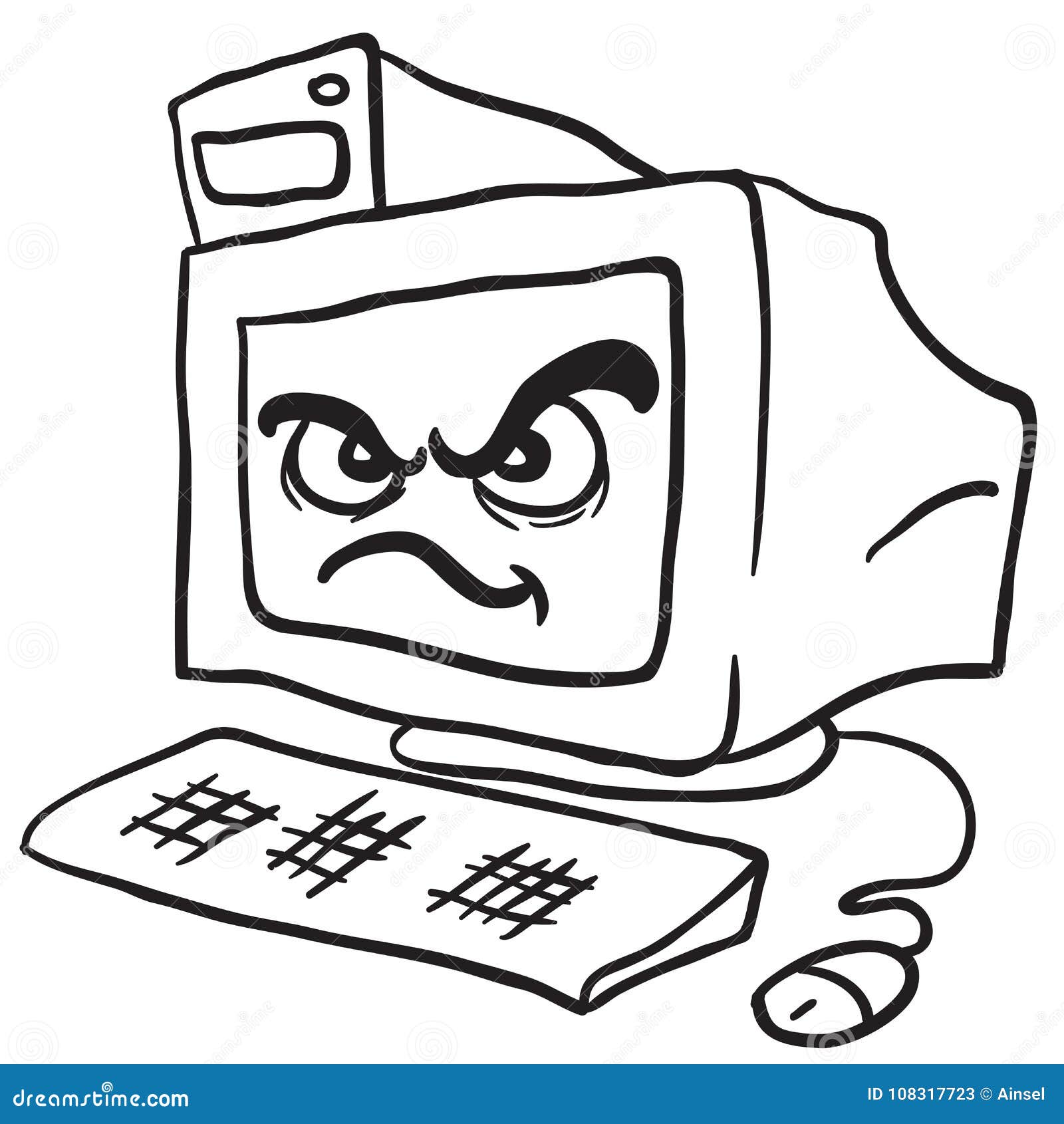 Black and White Angry Computer Stock Illustration - Illustration of ...