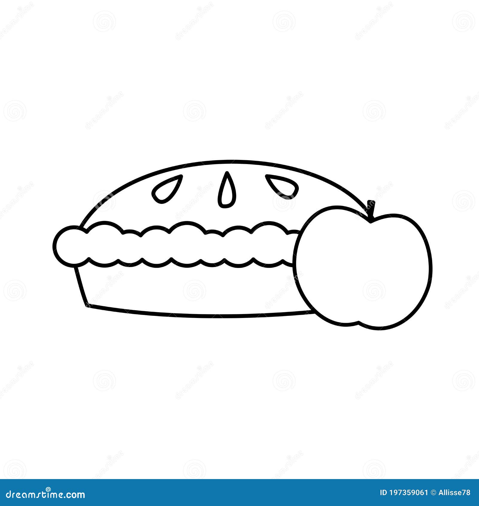 Cute Black and White Apple Pie with Apple Vector Illustration for
