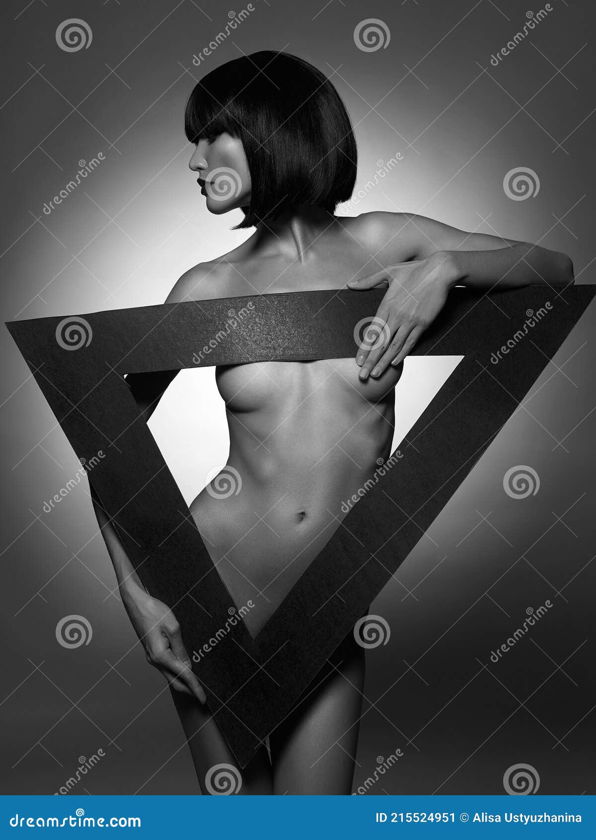 Black On White Nude Girls - Black and White Art Portrait of Nude Girl with Triangle Stock Image - Image  of pose, concept: 215524951
