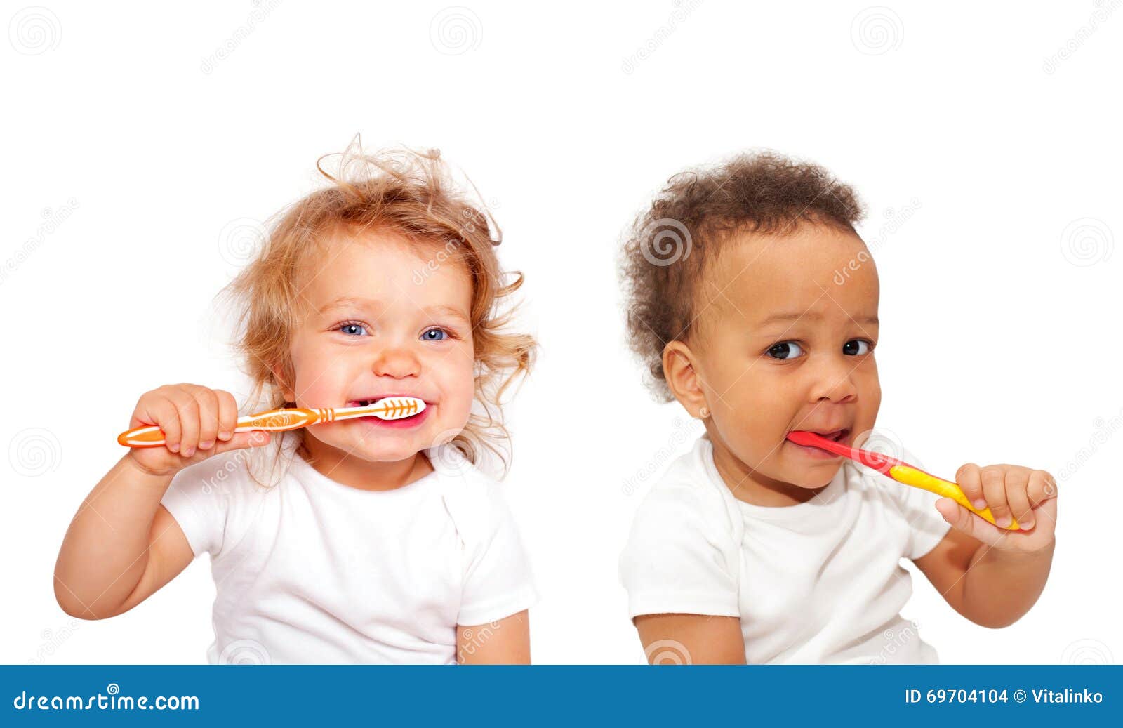 Black and White Baby Toddlers Brushing Teeth Stock Photo Image of happy, oral 69704104