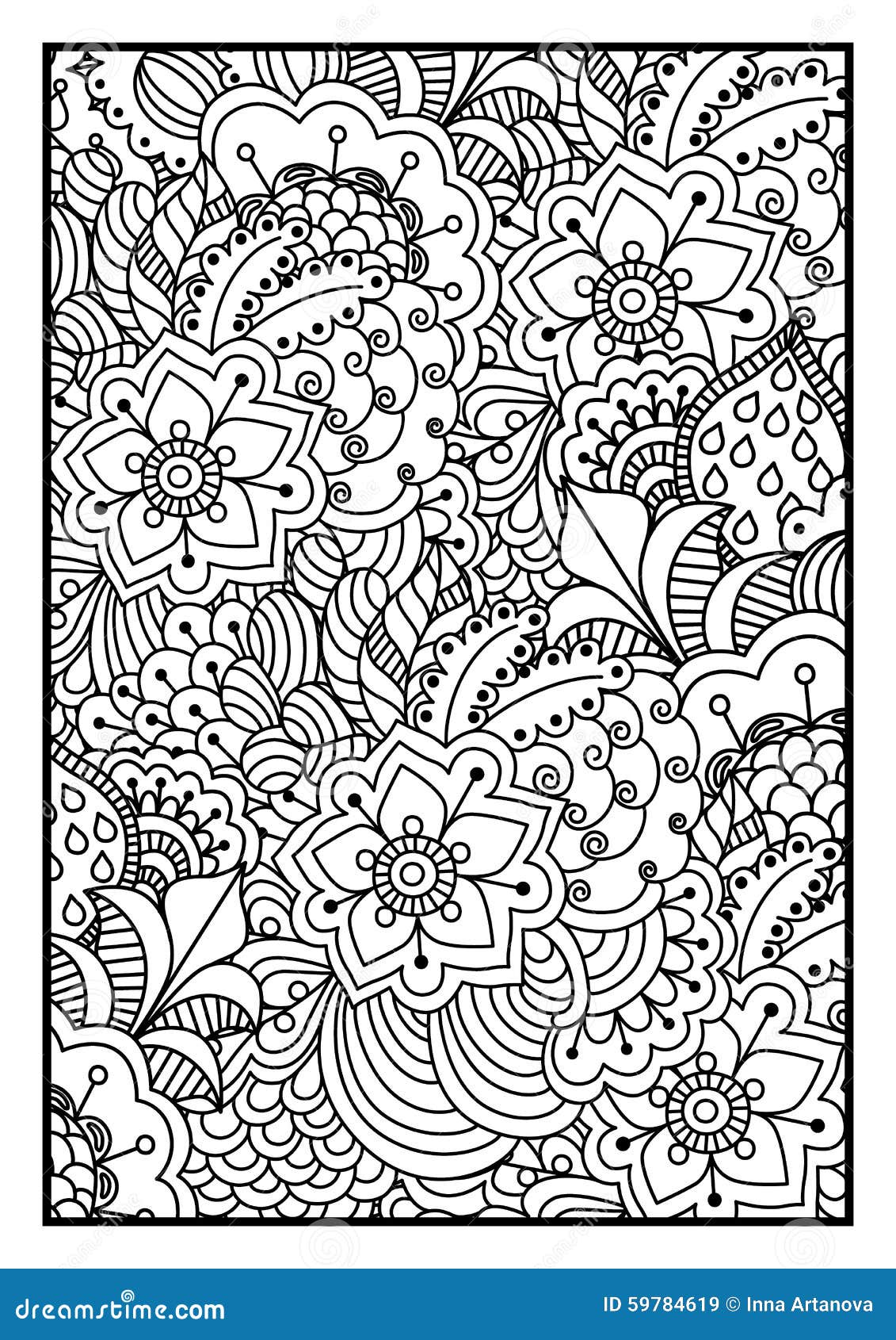 Download Black And White Background For Coloring Book. Stock Vector - Illustration of floral, drawn: 59784619