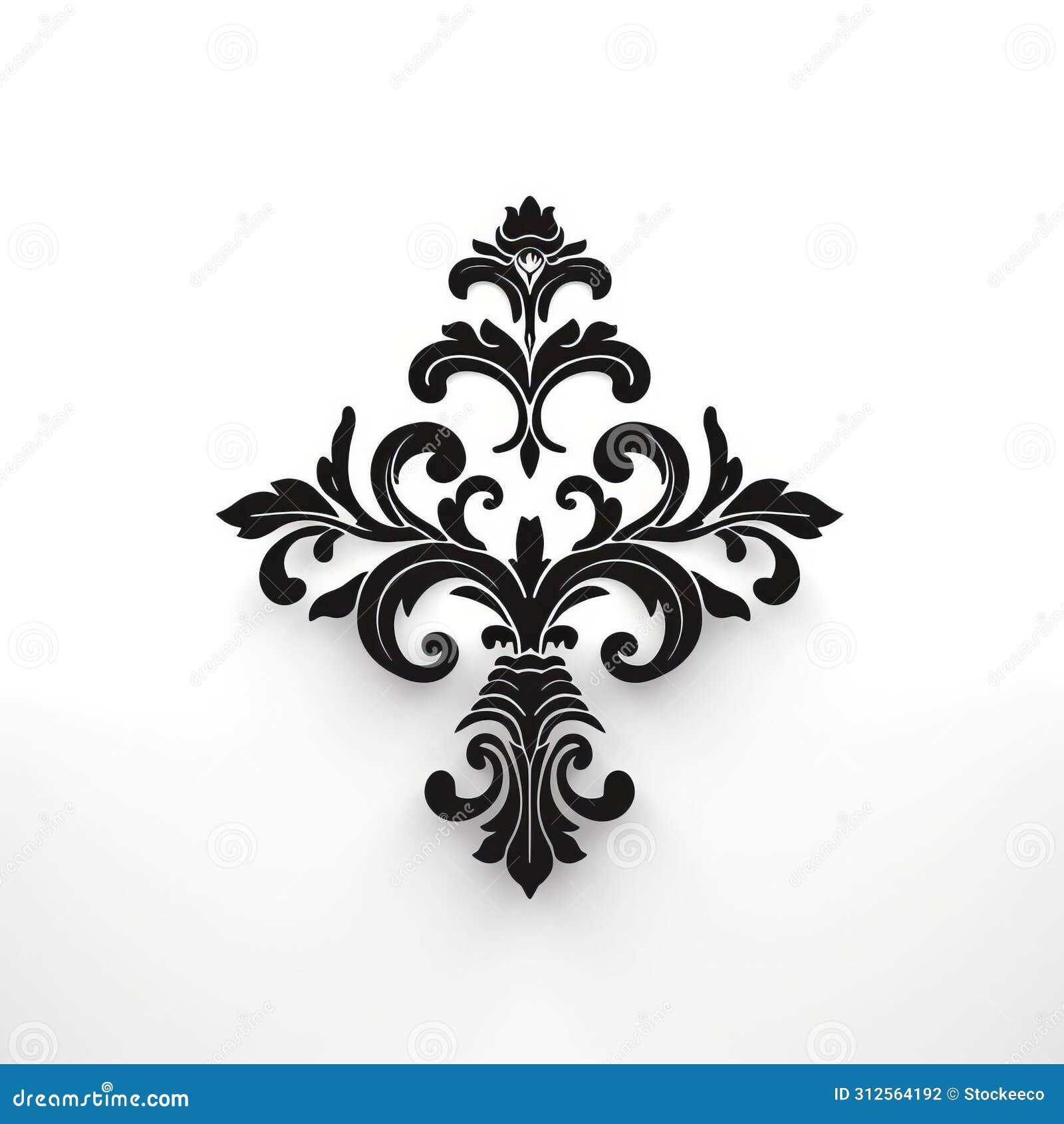 luxury black baroque realism decorative  on white background