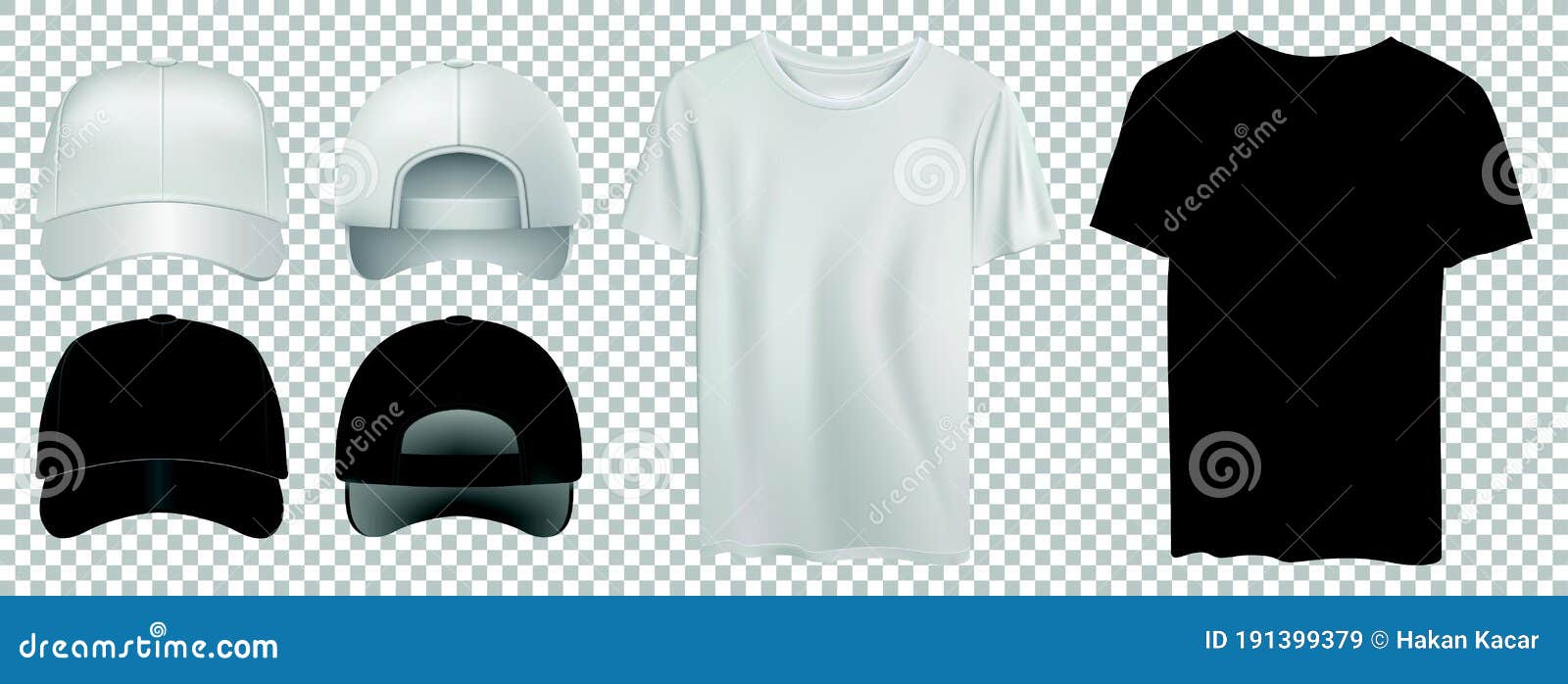 Download Black And White Baseball Cap And T-shirt Mockup, Front And ...