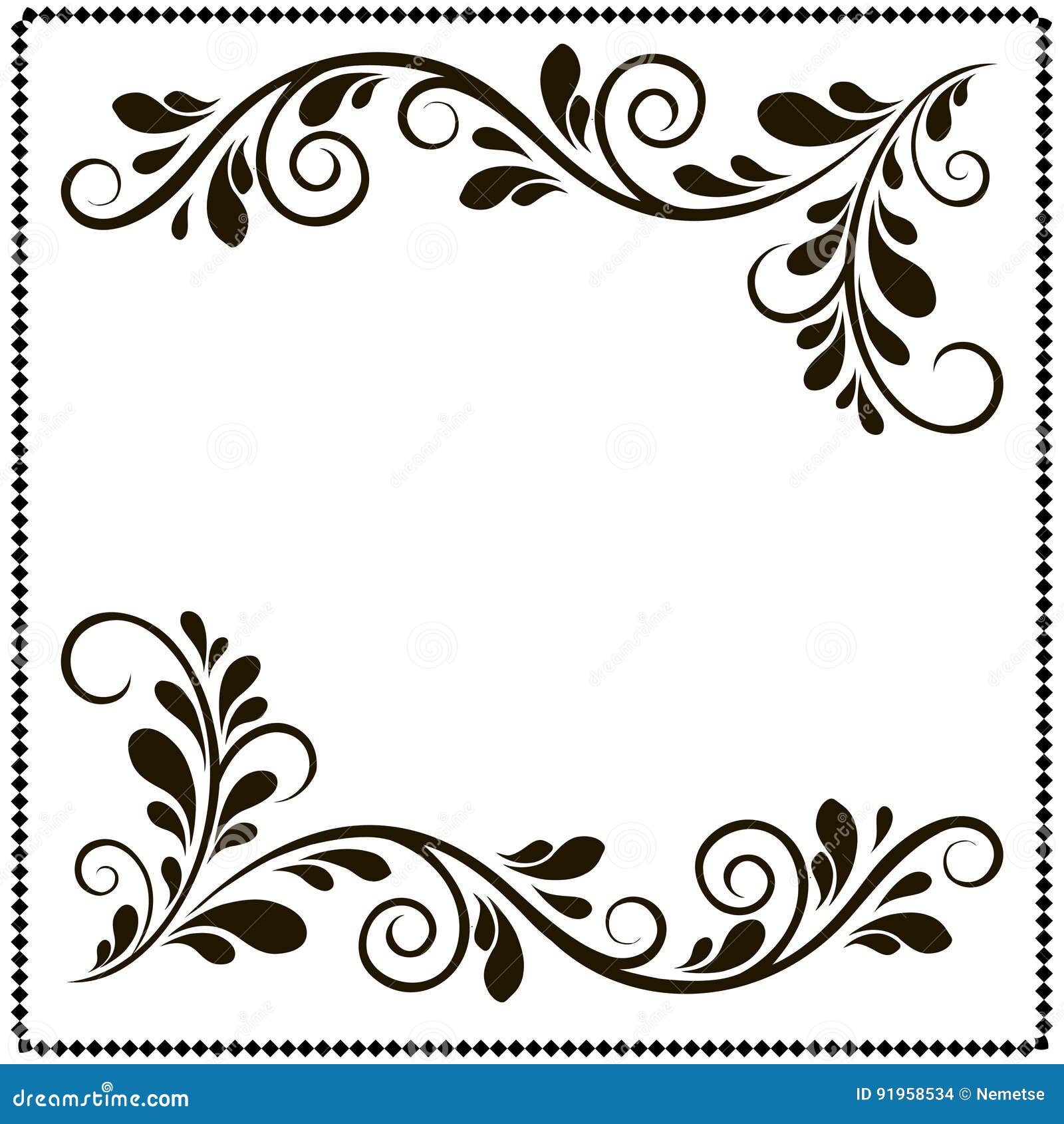 Black and White Border Frame with Floral Patterns Stock Vector