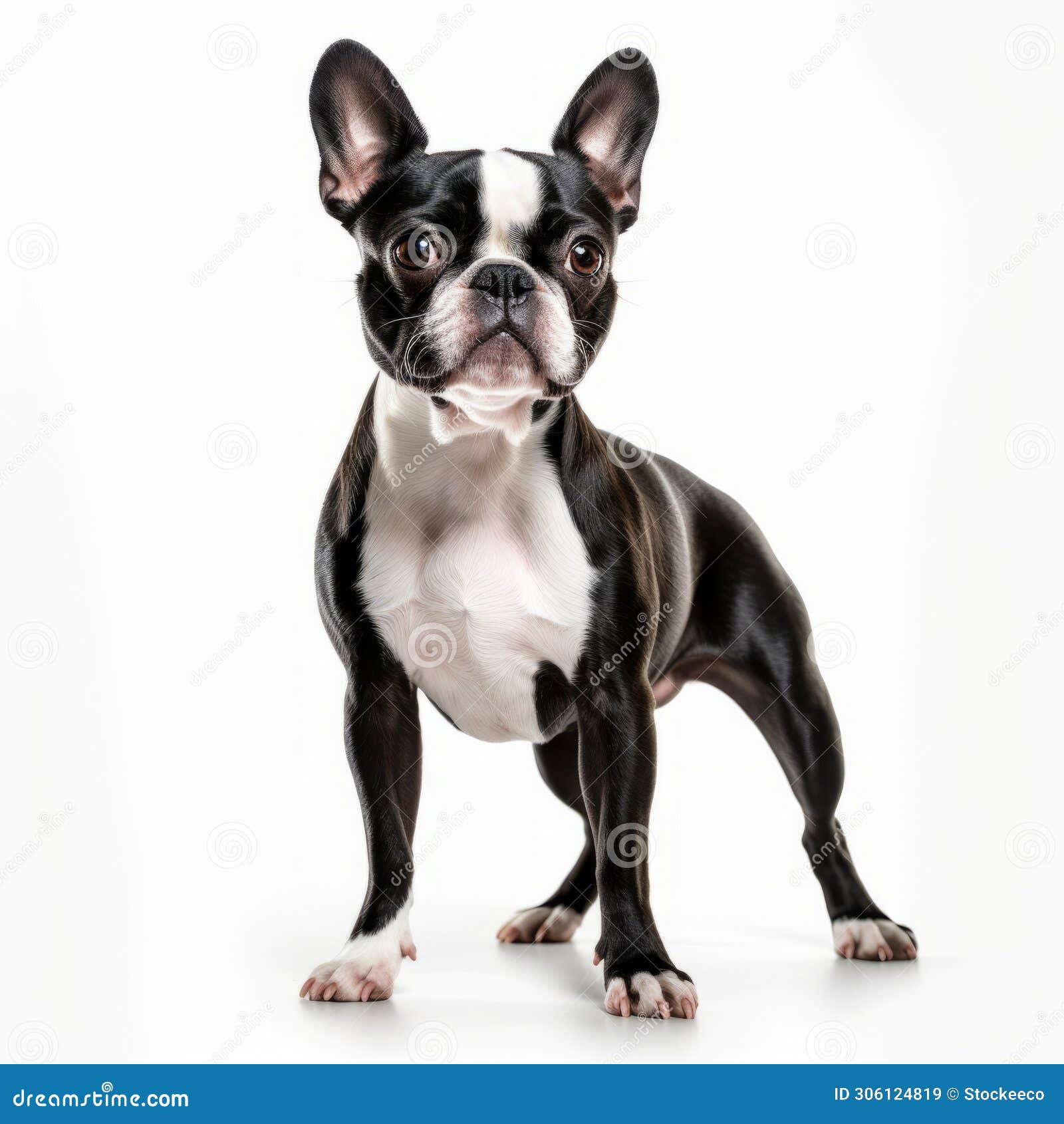 black and white boston terrier dog on white background