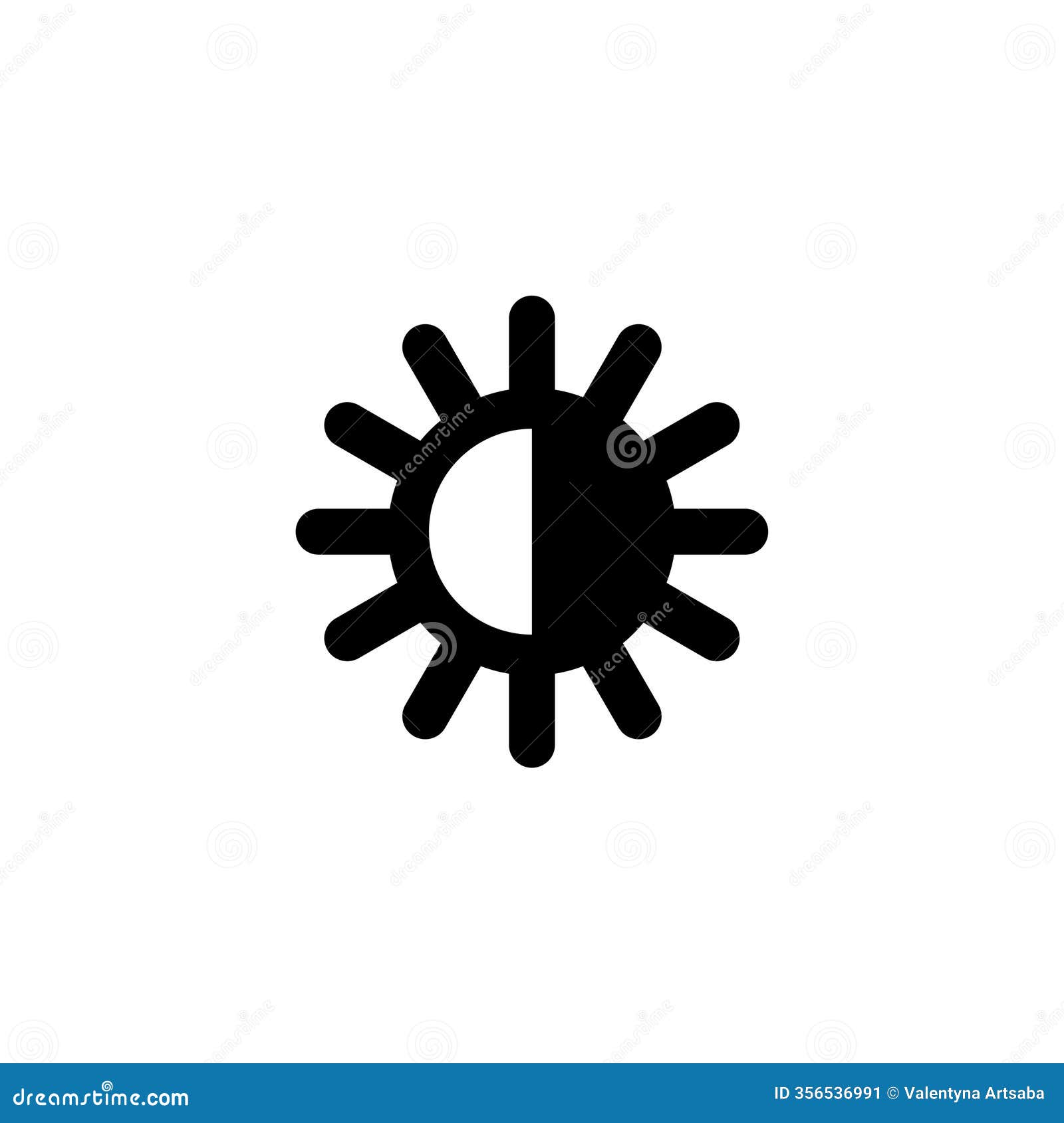 Black and White Brightness Control Icon with Sun and Rays Stock ...