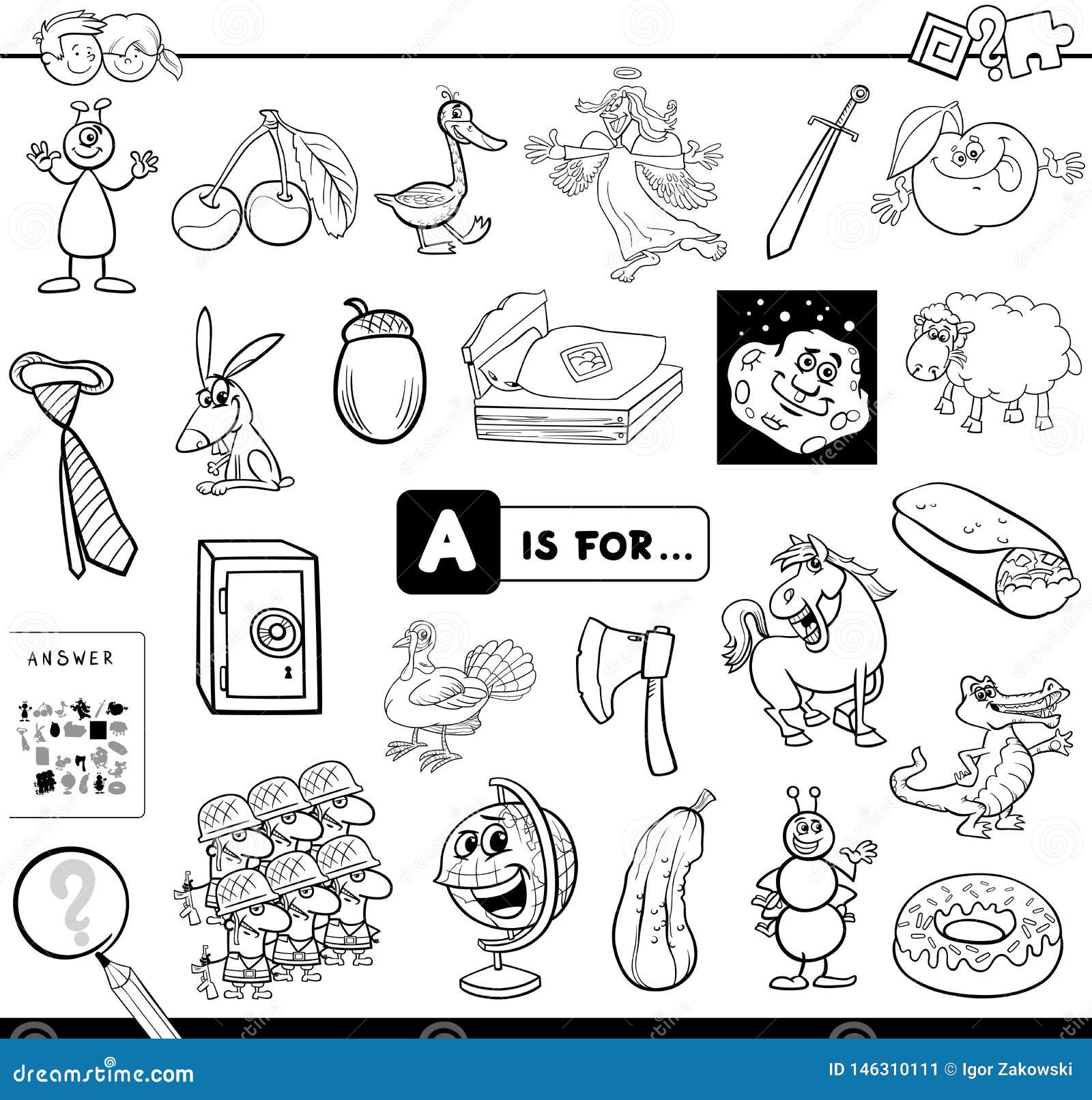 A is for Educational Game for Kids Color Book Stock Vector ...