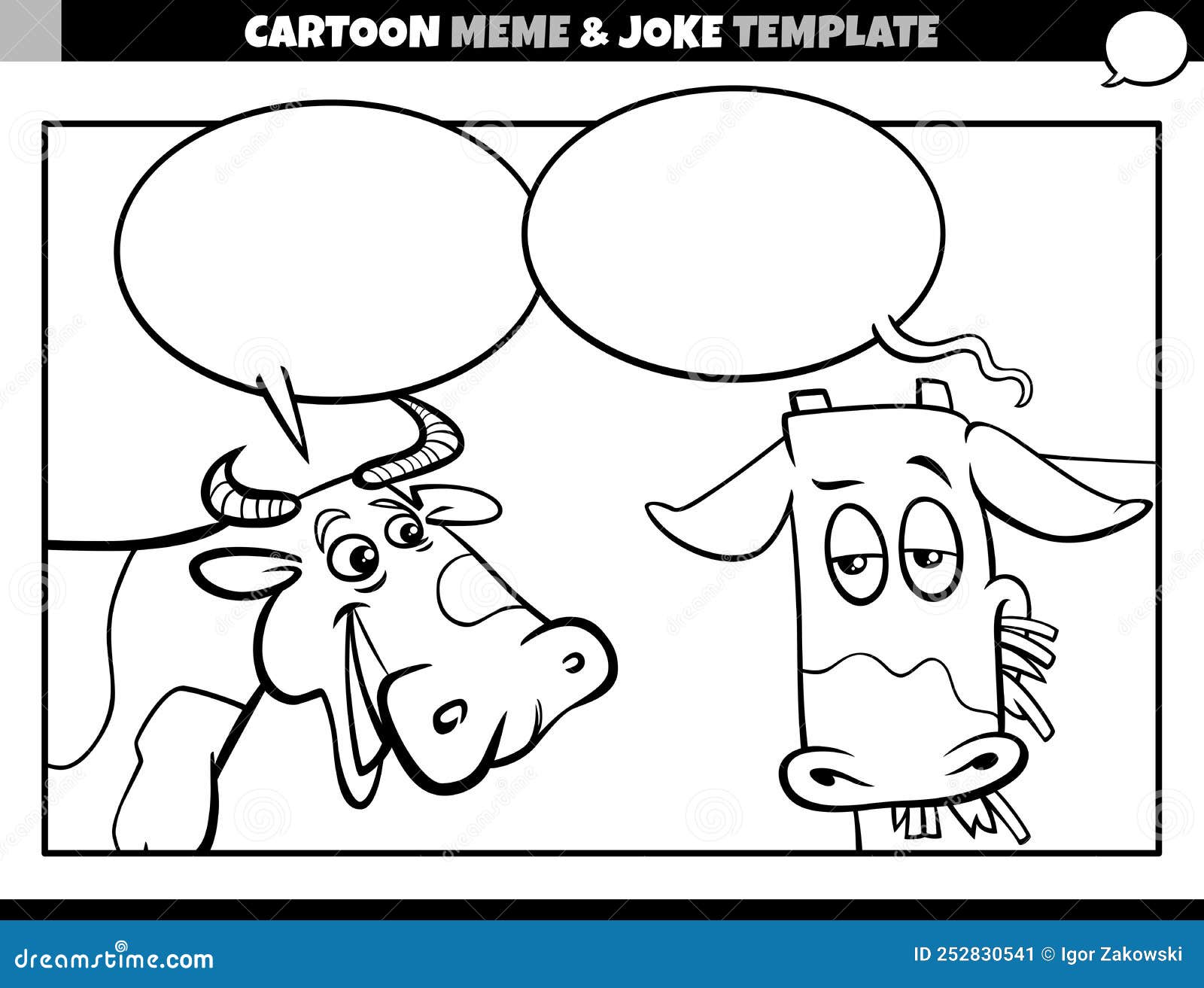 Black And White Cartoon Meme Template With Comic Cows | CartoonDealer ...