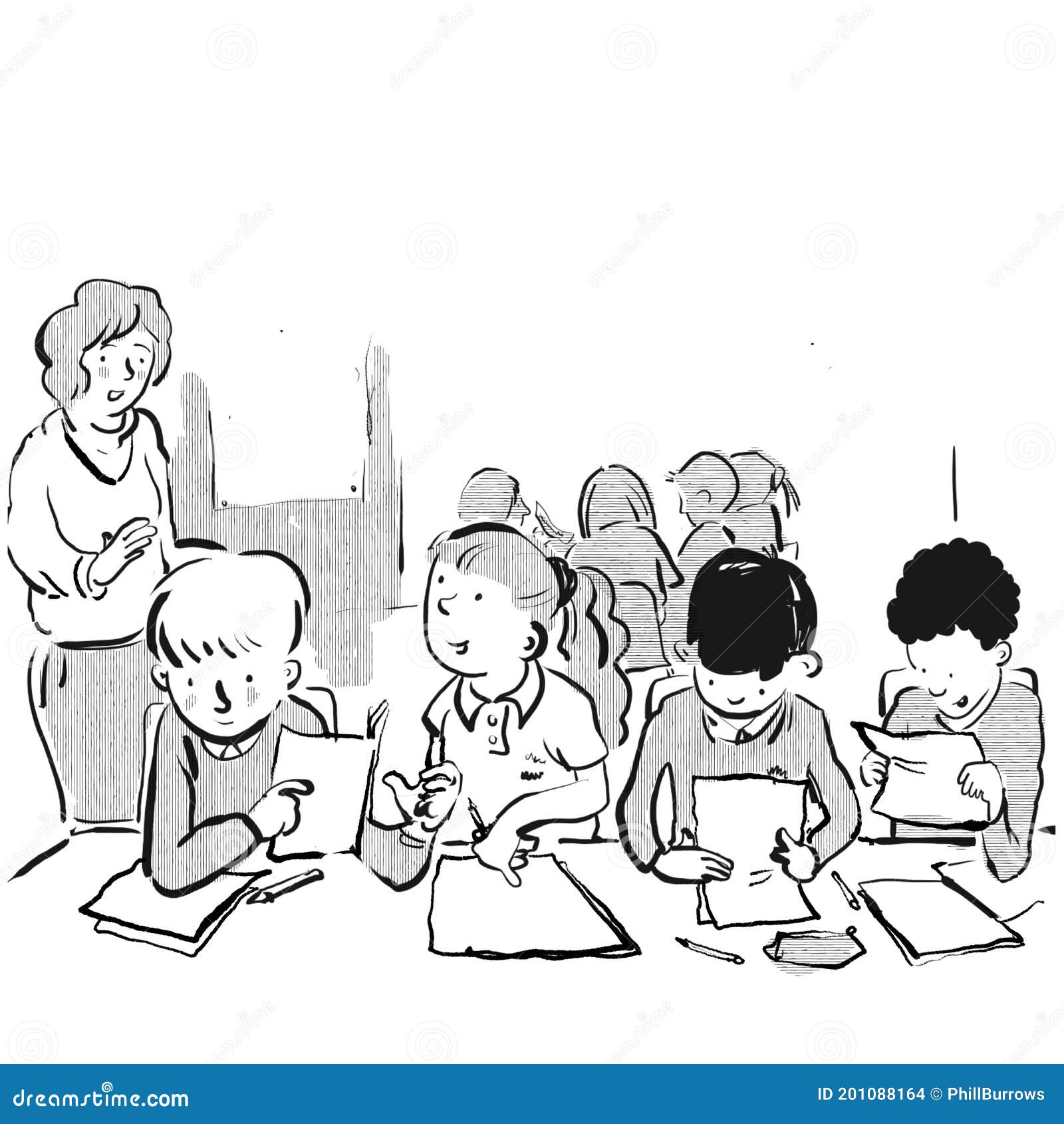 children working at school cartoon