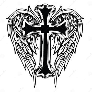 Christian Cross Wing Vector Drawing Blak Illustration Stock Vector ...