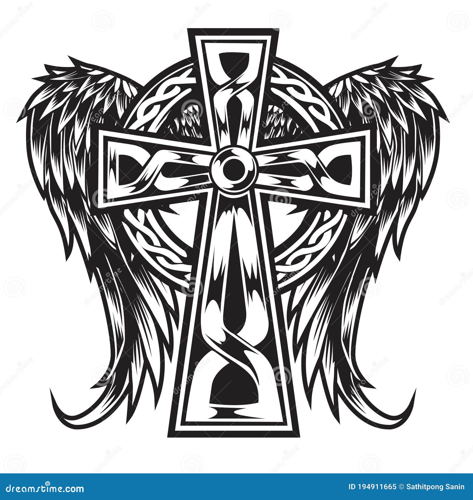 christian cross wing  drawing blak 