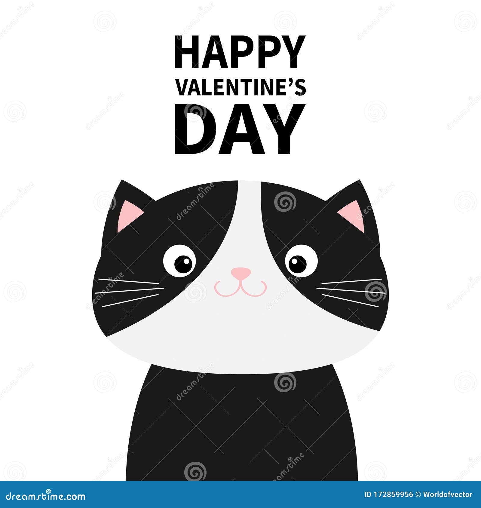 Black and White Cat Head Face Body. Happy Valentines Day. Funny Kawaii  Smiling Baby Animal. Cute Cartoon Funny Character Stock Vector -  Illustration of meow, kitty: 172859956