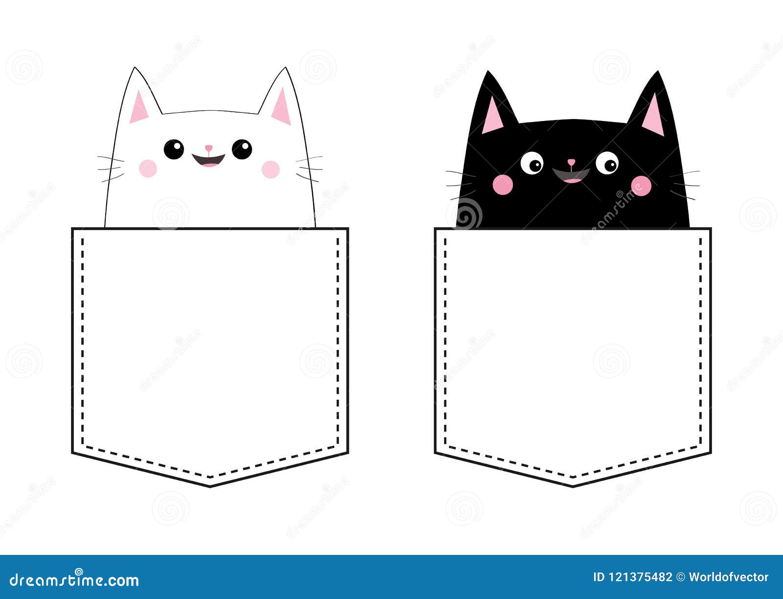 Black White Cat Set Love Couple in the Pocket. Pink Cheek. Cute Cartoon Pet  Animals. Kitten Kitty Character. Dash Line Stock Vector - Illustration of  background, animal: 121375482