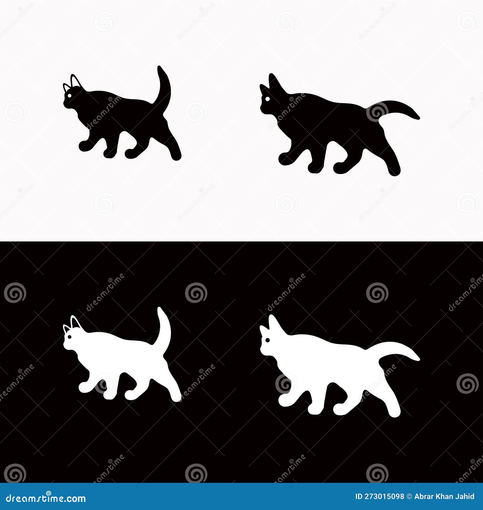 Black and White Cat, Vector Icon, Silhouette Stock Vector