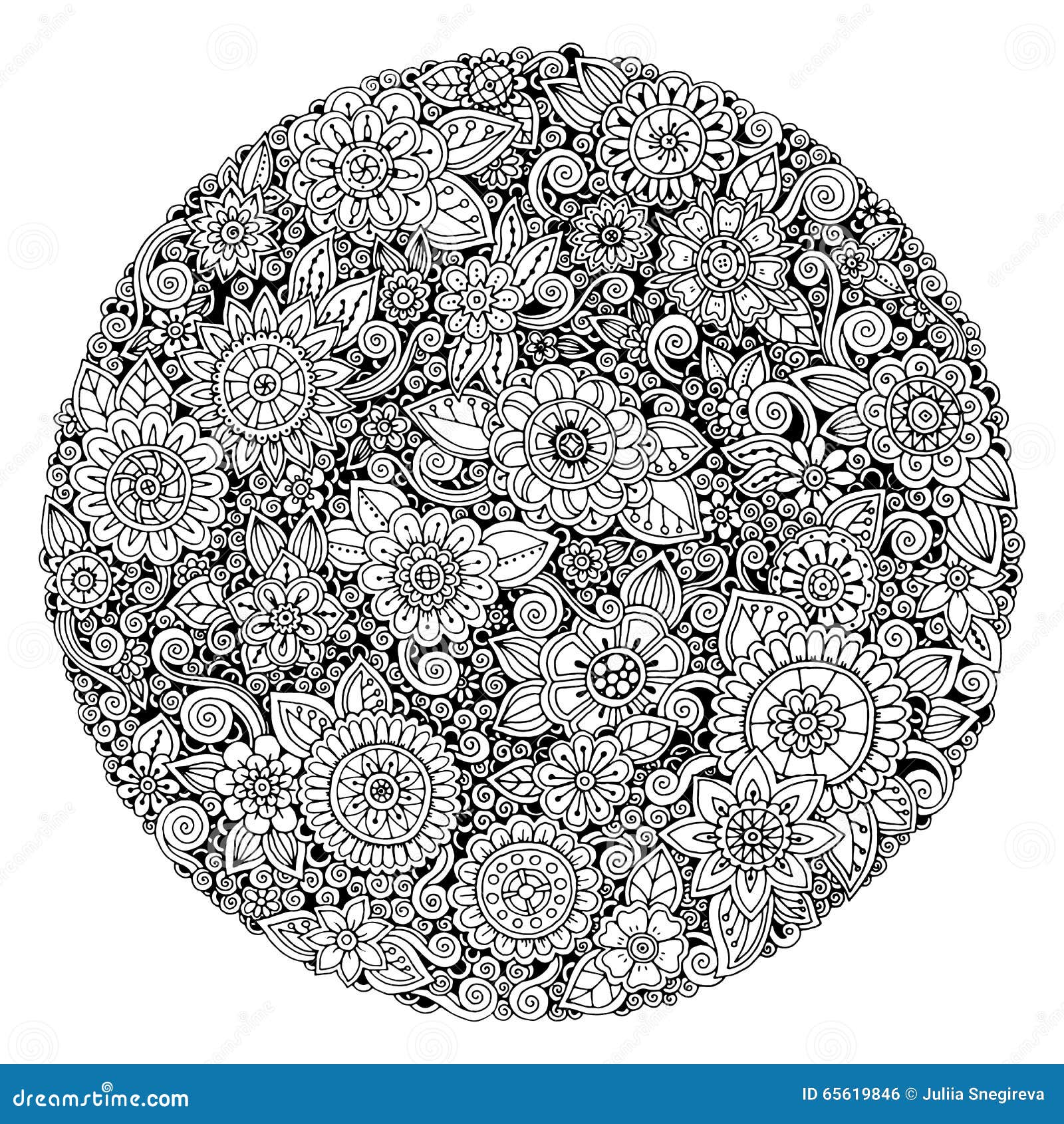 black and white circle flower ornament, ornamental round lace . floral mandala.