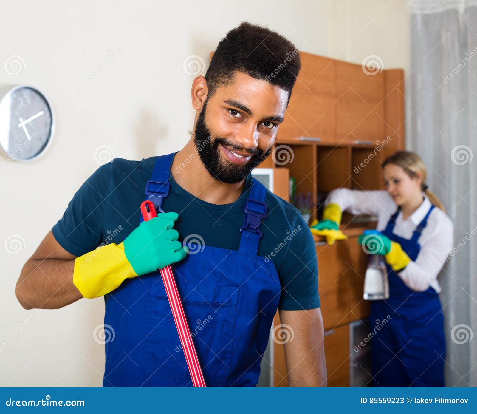 Black and White Cleaners at the Work Stock Image Image of specialist