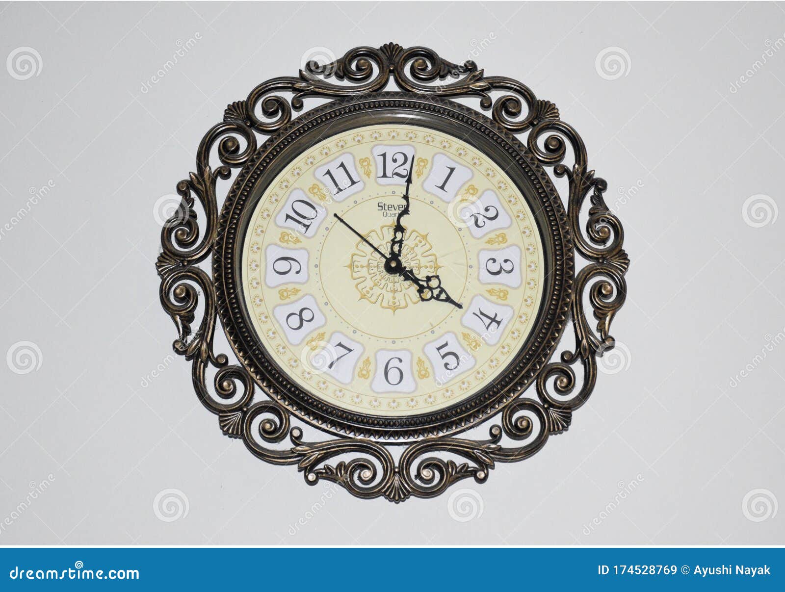 Black and White Clock on White Wall Stock Image Image of face
