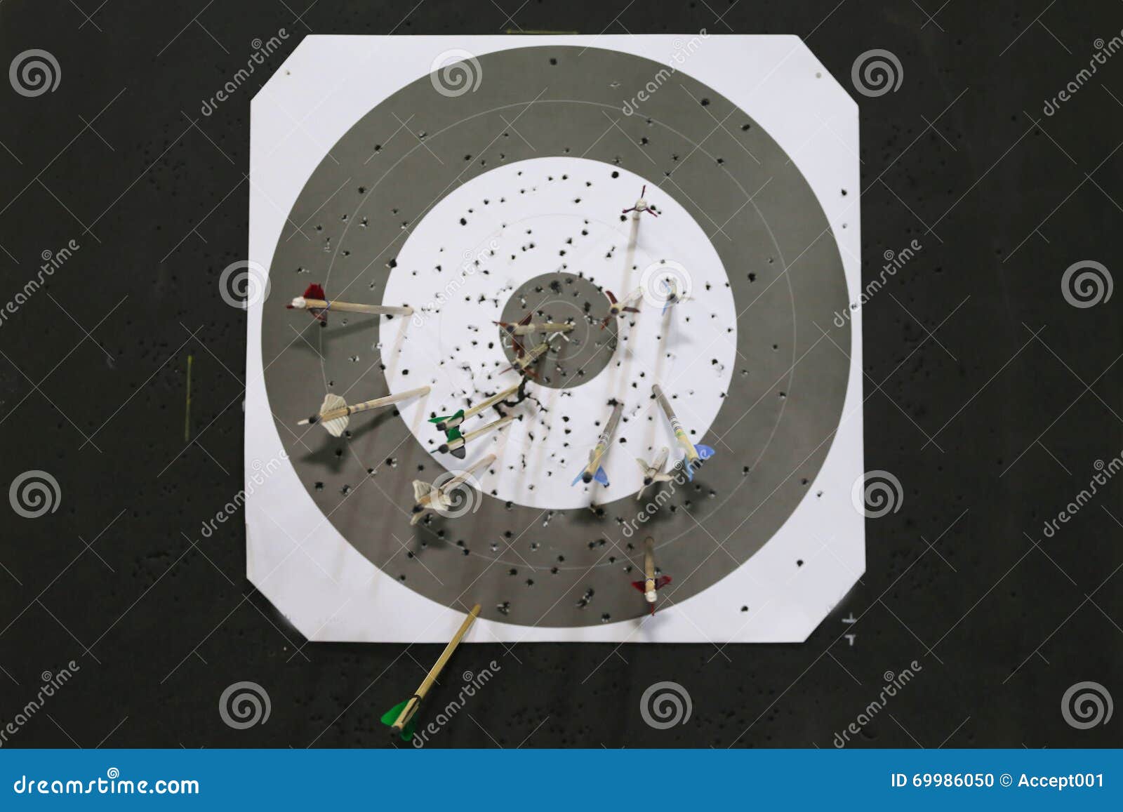 Black and White Colored Archery Target with Arrows Stock Photo Image