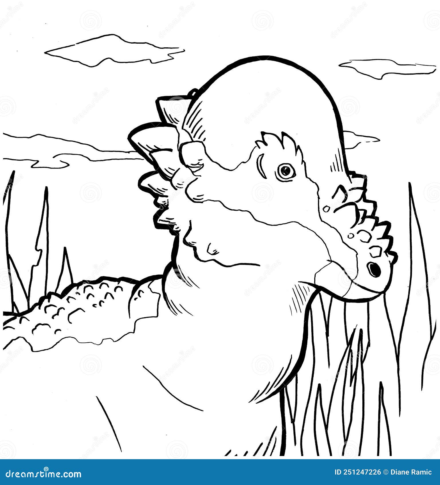 Black and White Coloring Page Ink Illustration of a Dinosaur Stock Illustration - Illustration ...