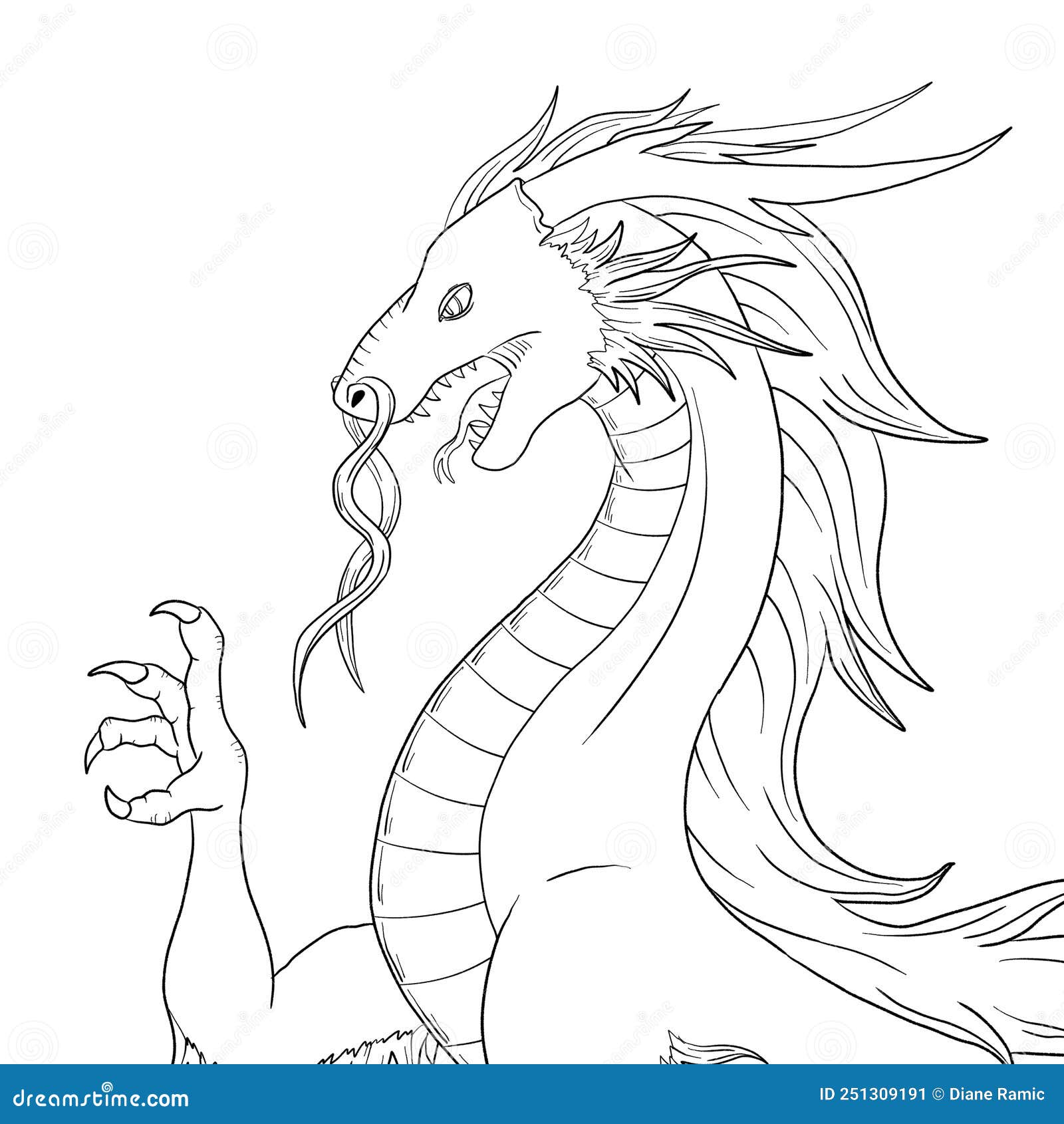 Black and White Coloring Page Ink Illustration of a Dragon Stock ...