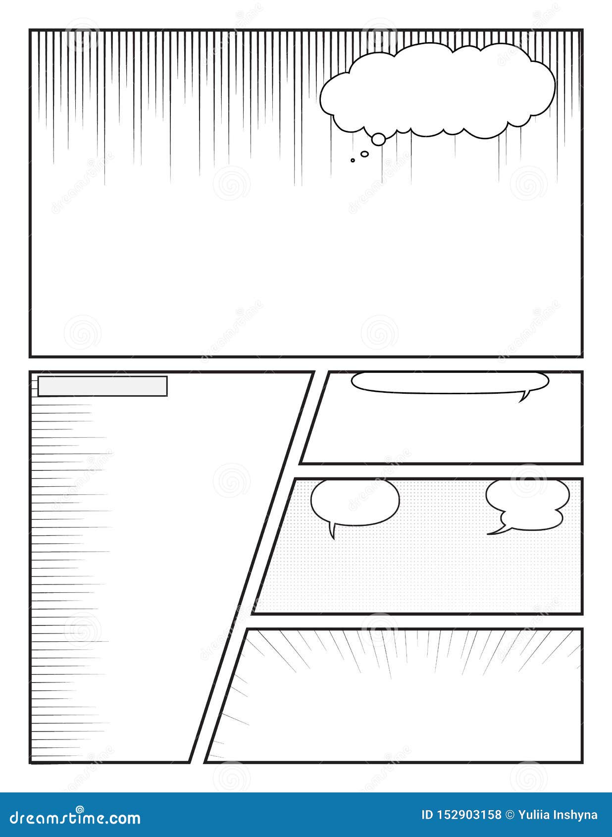 Black and White Comic Book Template with Effects and Speech Bubbles