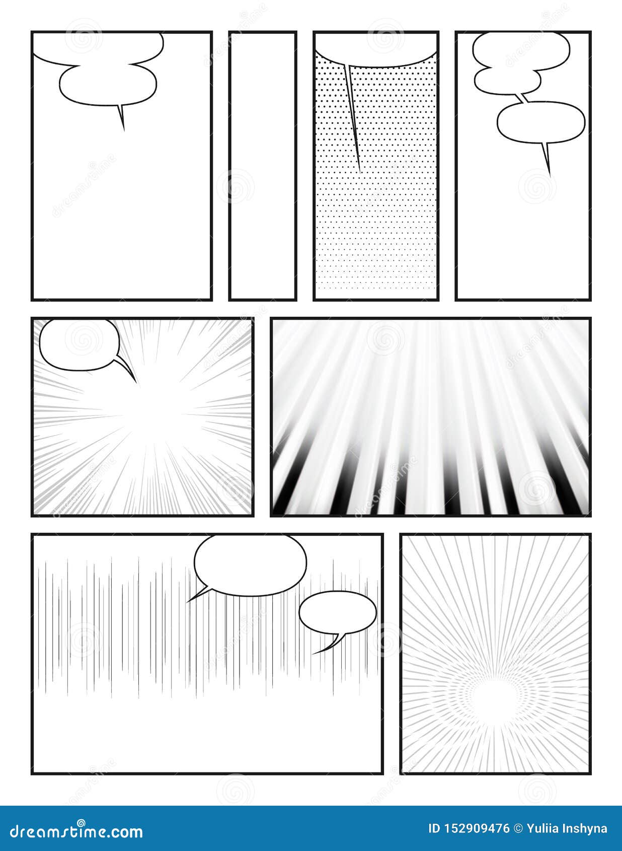 Black and White Comic Book Template with Effects and Speech Bubbles