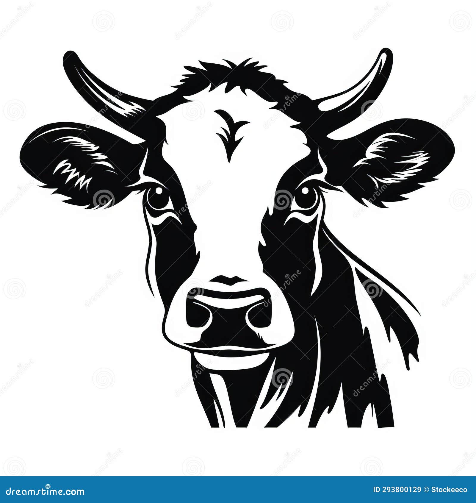 bold stencil cow face  on white background