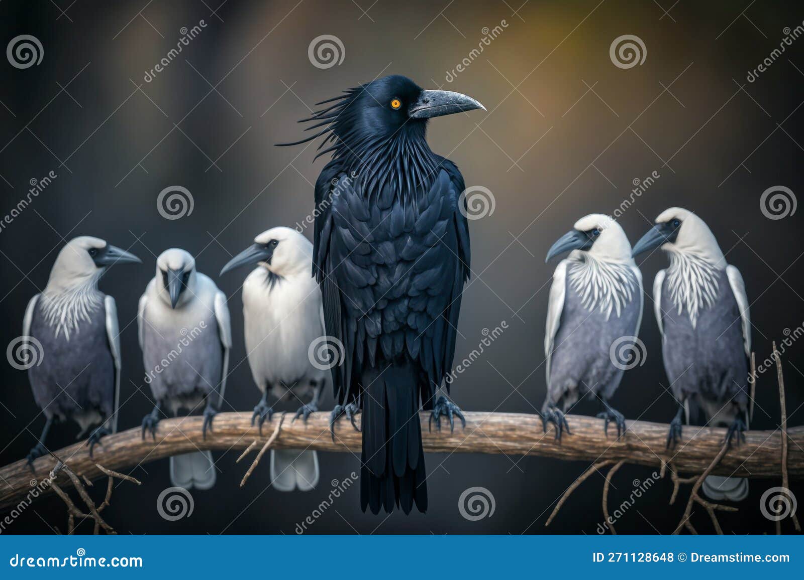 Black and White Crows Ravens on a Branch Generative AI Stock