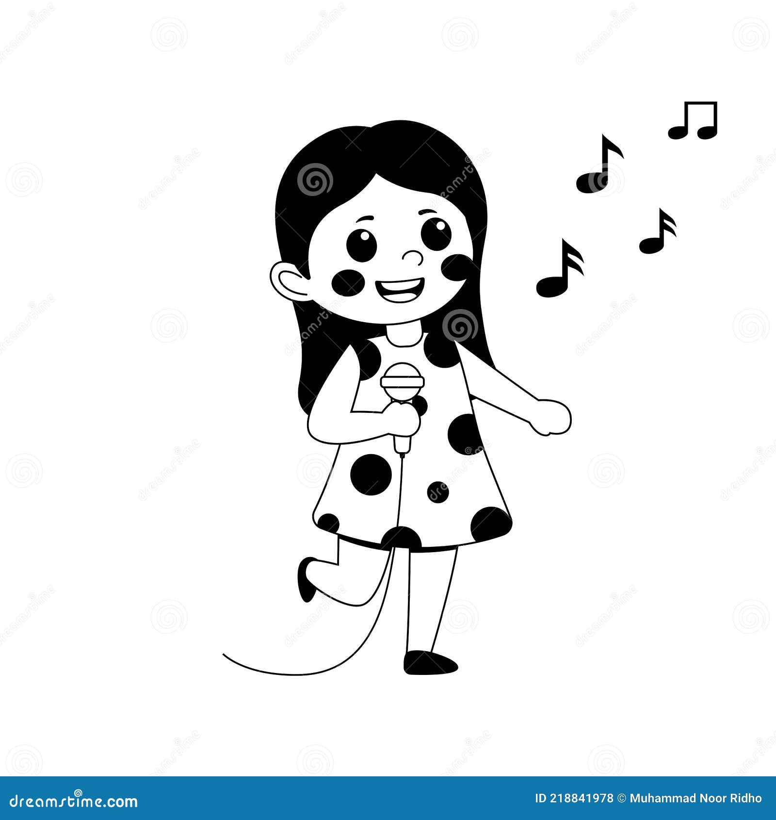 Black and White Cute Teen Girl Cartoon Character Singing Song, Flat Vector  Illustration Stock Vector - Illustration of earphones, people: 218841978