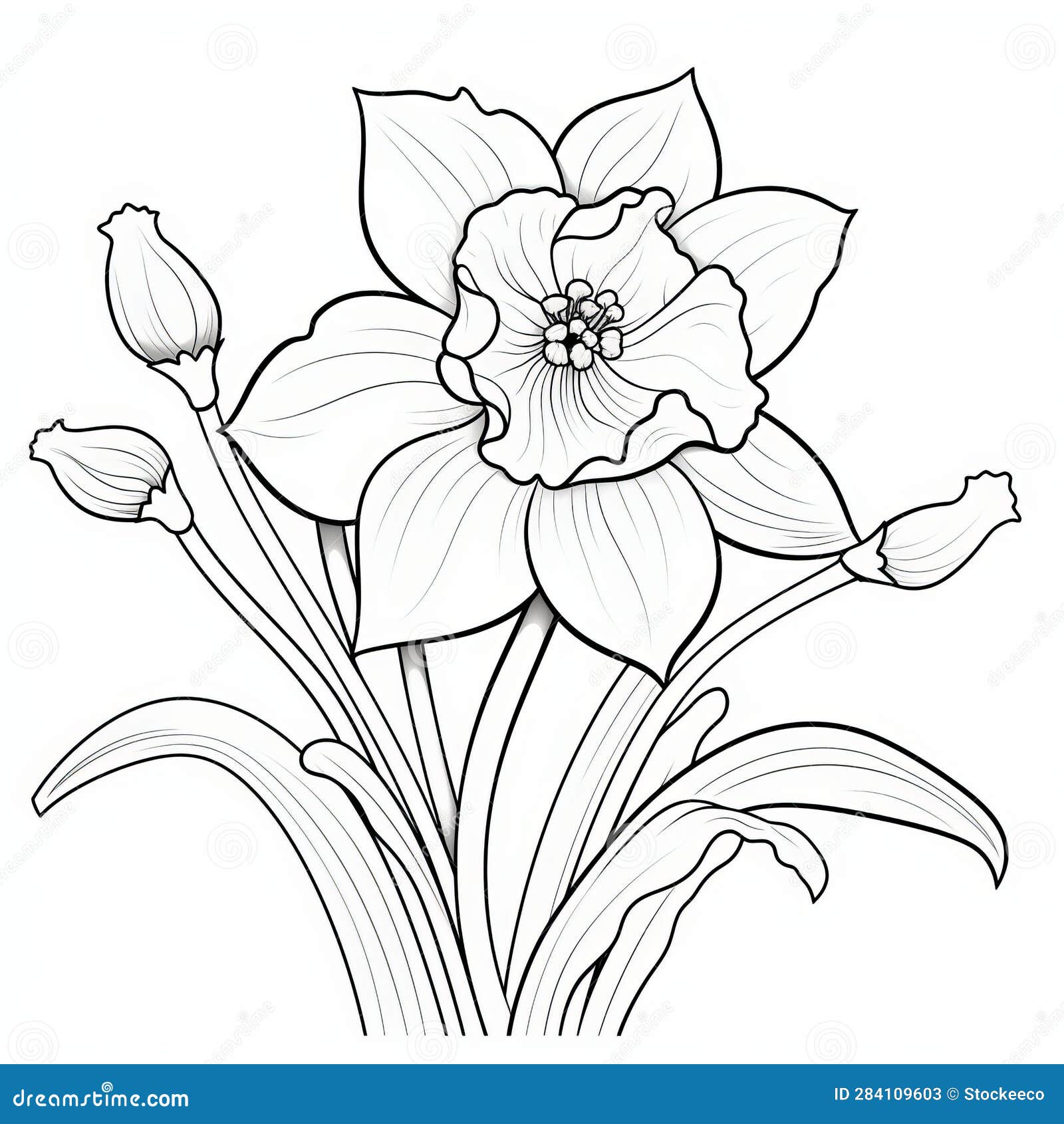 Black and White Daffodil Drawing: Simple and Classic Coloring Book Page ...