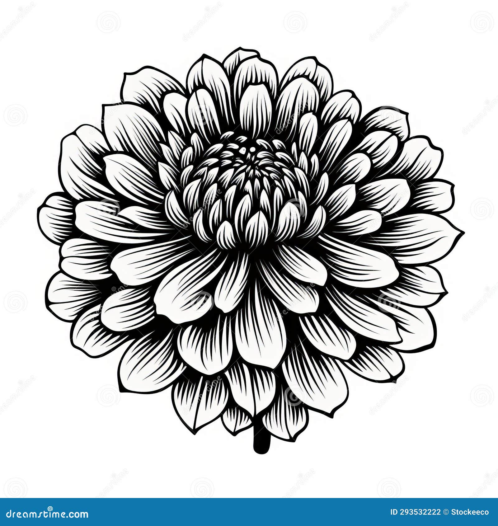 black and white dahlia flower: detailed character  in rusticcore style