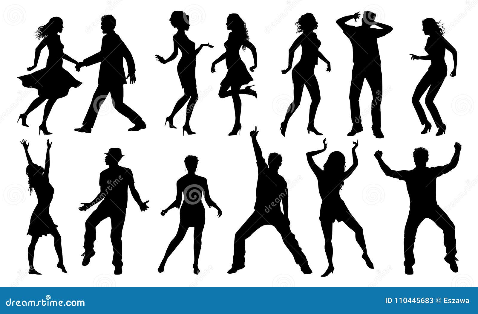 Black And White Dancing Silhouettes Vector Set Stock Vector Illustration Of Dancer Dislocated