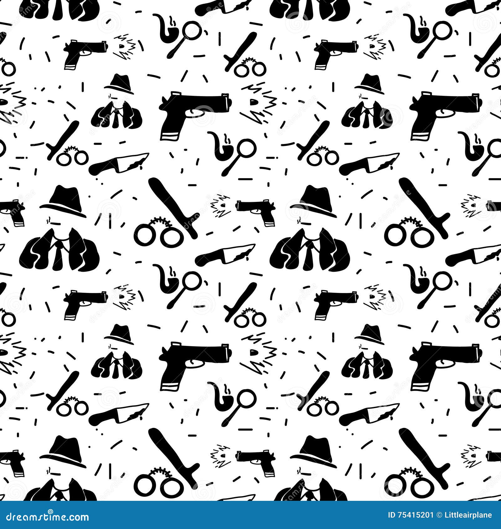 Black And White Detective Noir Pattern Stock Vector Illustration Of Crime Fabric