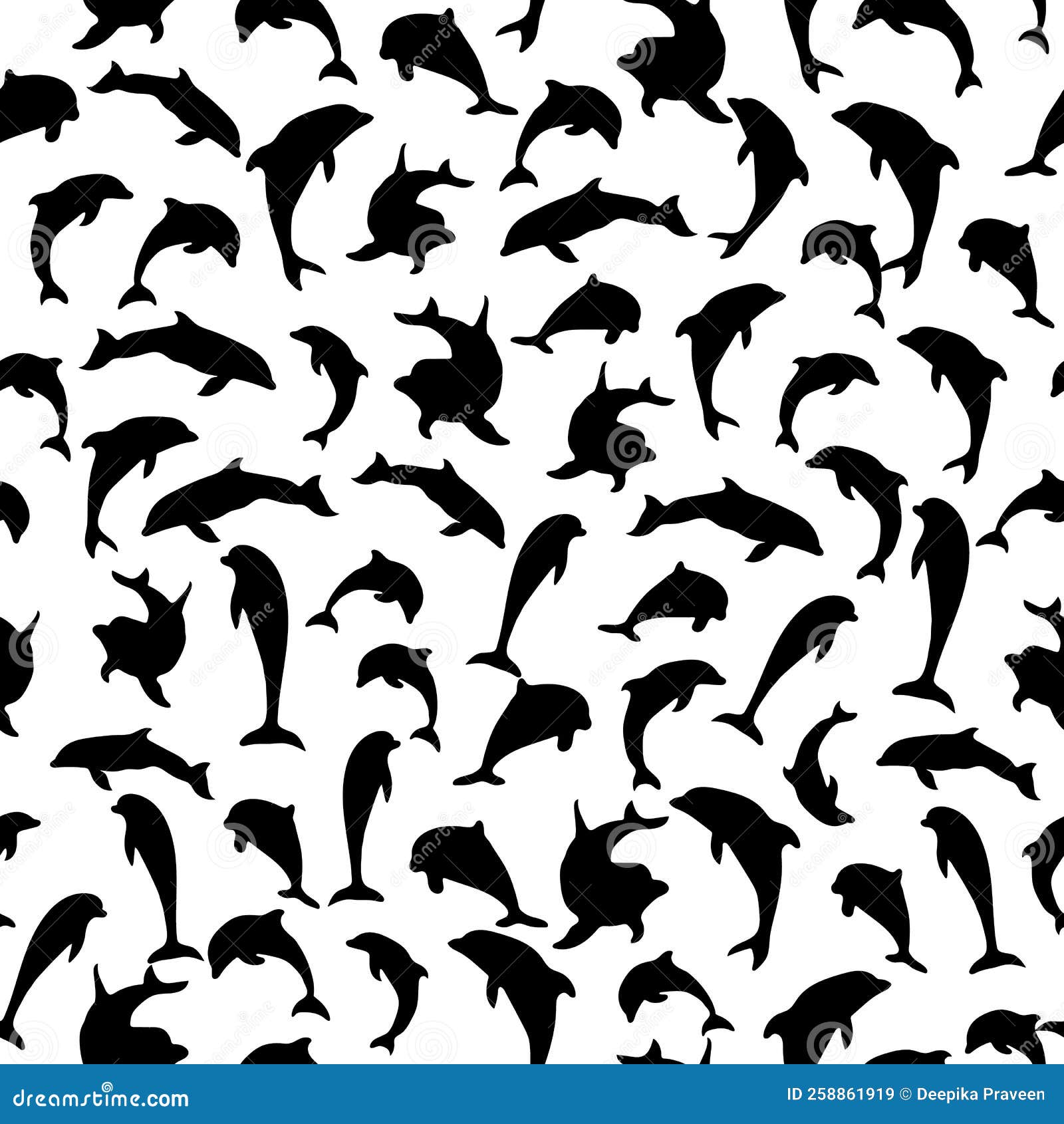 Black and White Dolphins Seamless Pattern Stock Vector Illustration